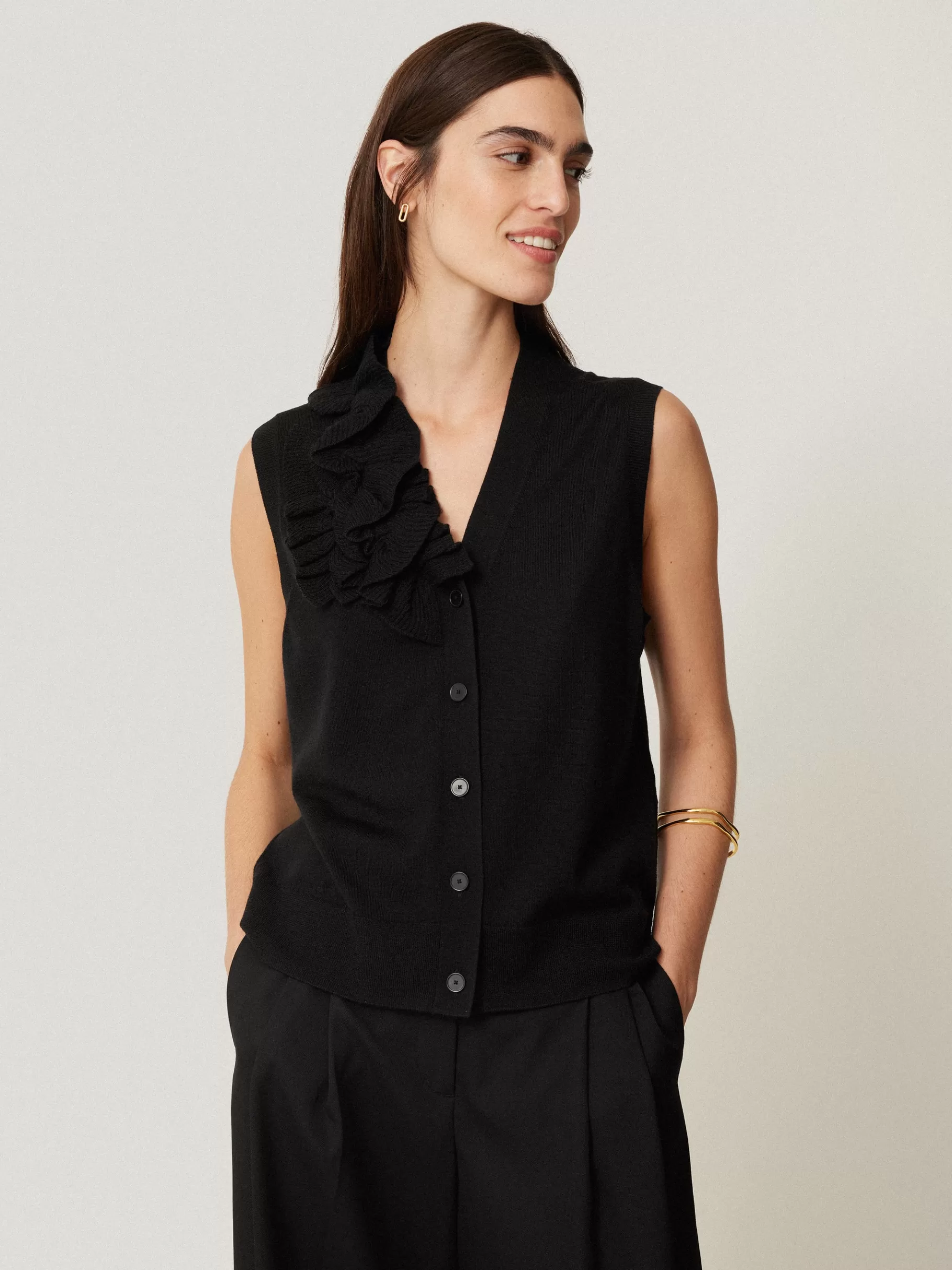 Jigsaw Shirts & Tops | Party-Merino Ruffle Waistcoat Black