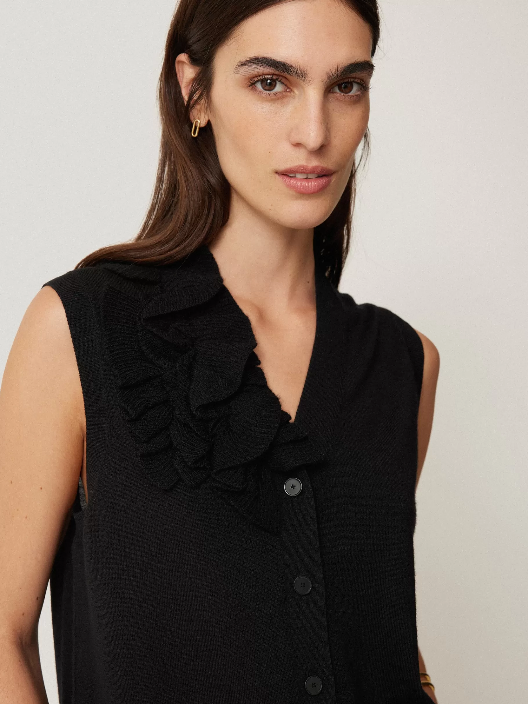 Jigsaw Shirts & Tops | Party-Merino Ruffle Waistcoat Black