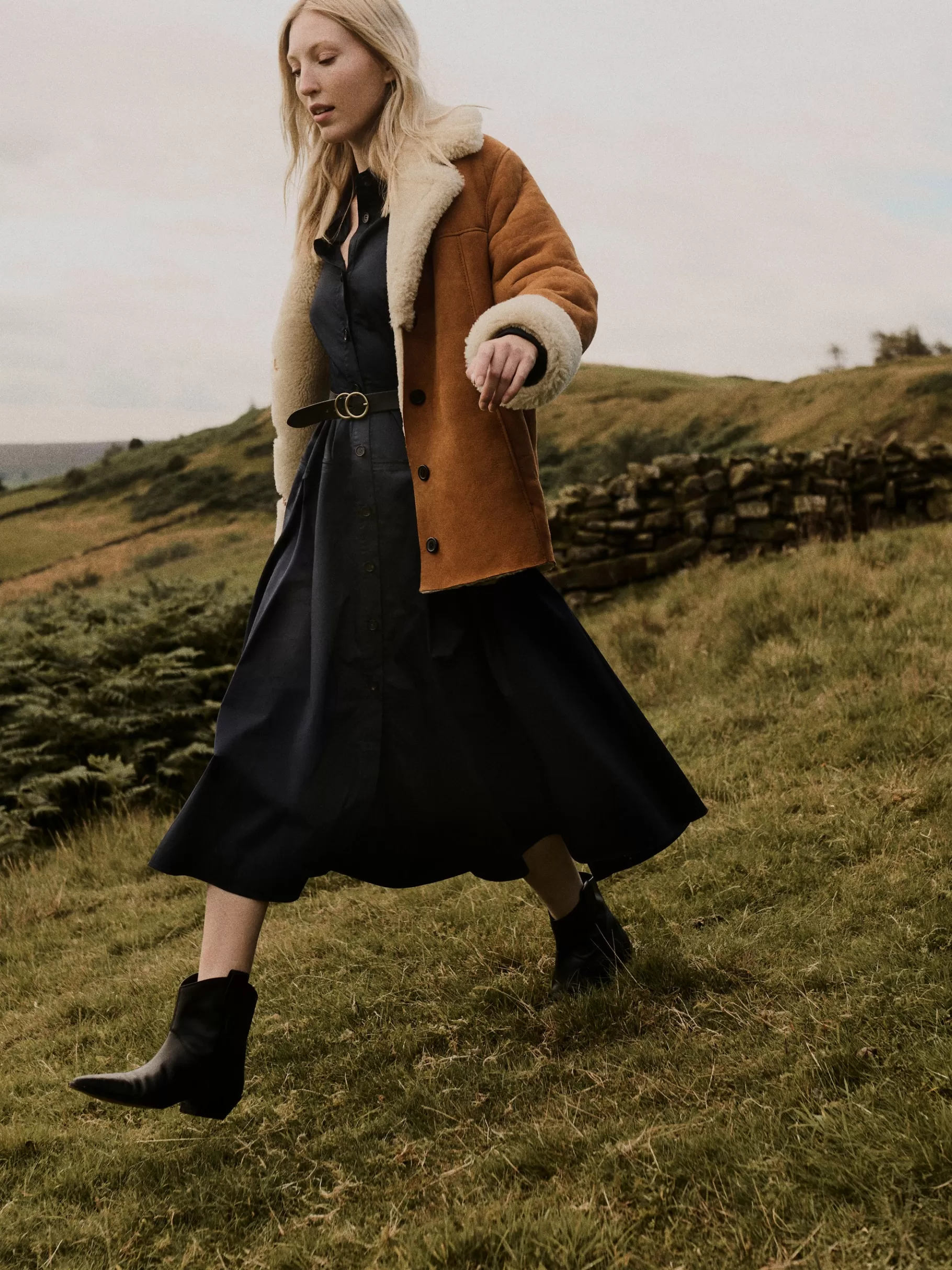 Jigsaw Leather | Coats & Jackets-Merino Shearling Leather Coat Ginger