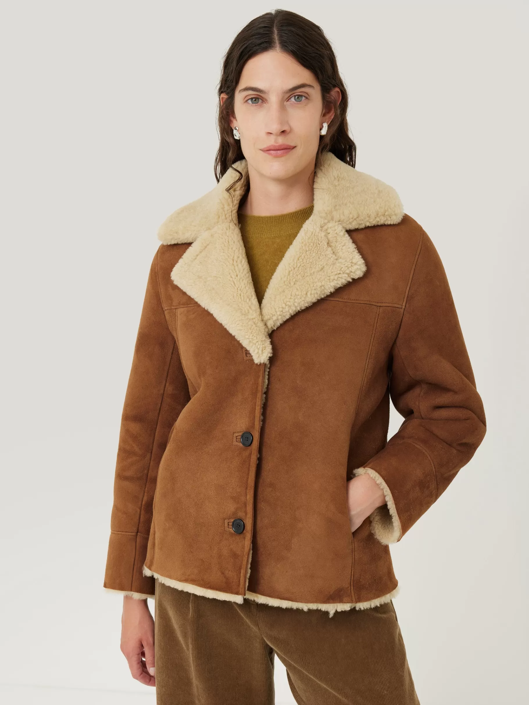 Jigsaw Leather | Coats & Jackets-Merino Shearling Leather Coat Ginger