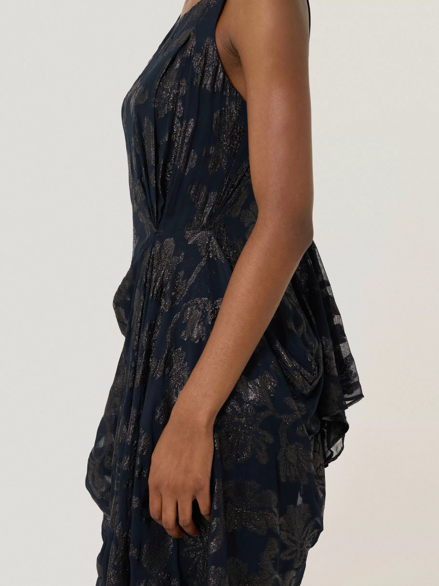 Jigsaw Dresses & Jumpsuits | Party-Metallic Jacquard Drape Dress Navy