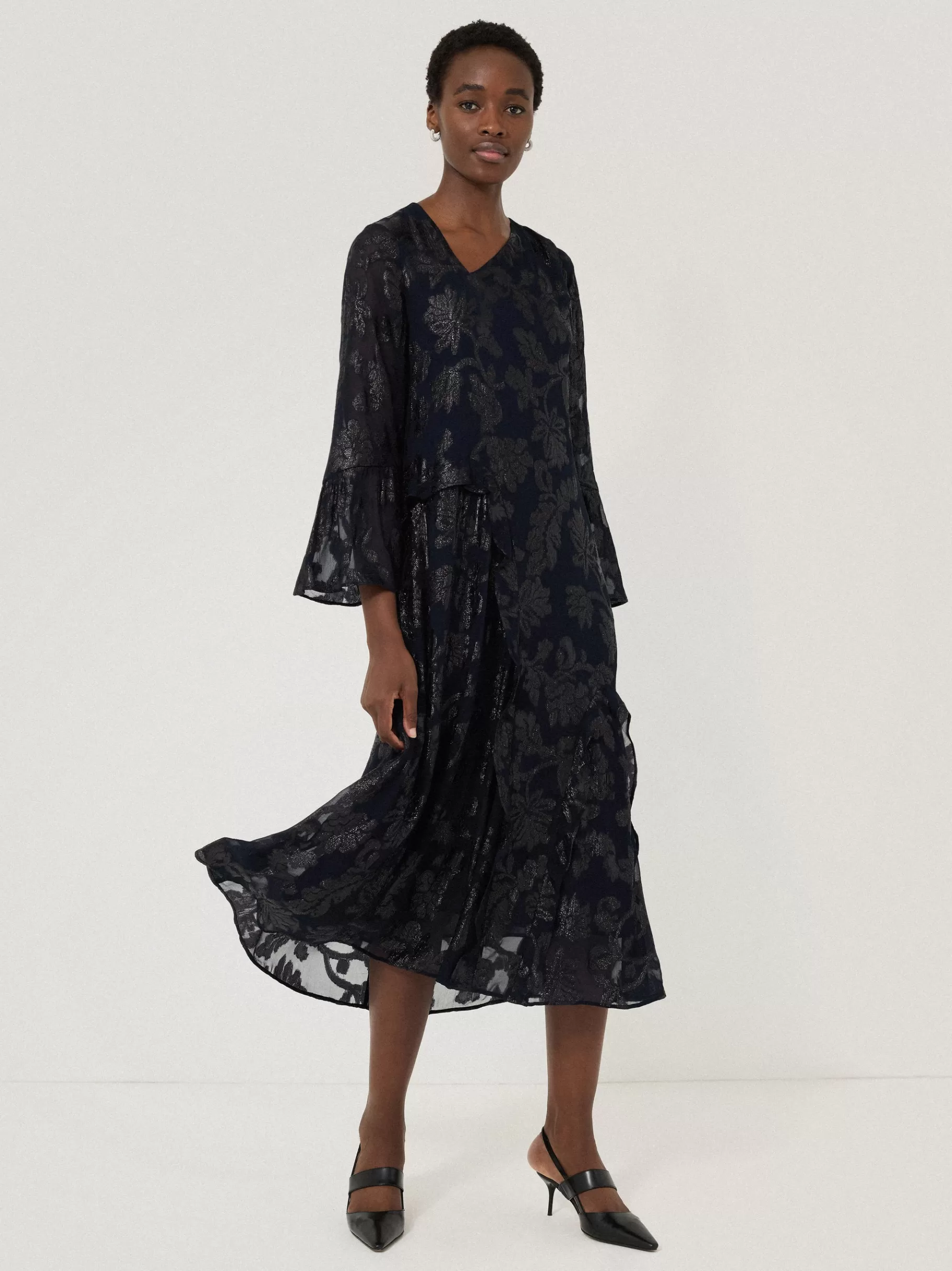 Jigsaw Dresses & Jumpsuits | Party-Metallic Jacquard Midi Dress Navy