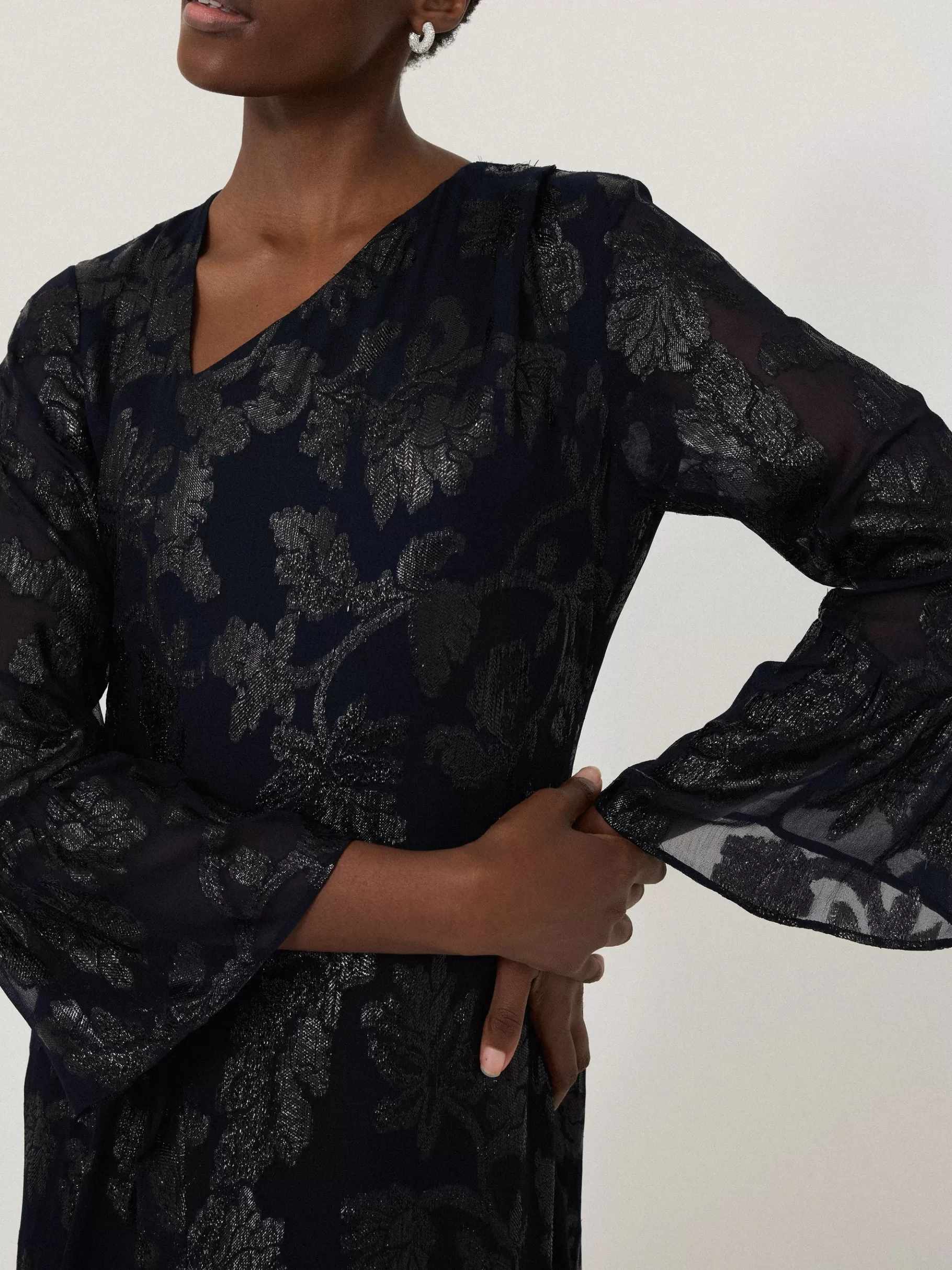 Jigsaw Dresses & Jumpsuits | Party-Metallic Jacquard Midi Dress Navy