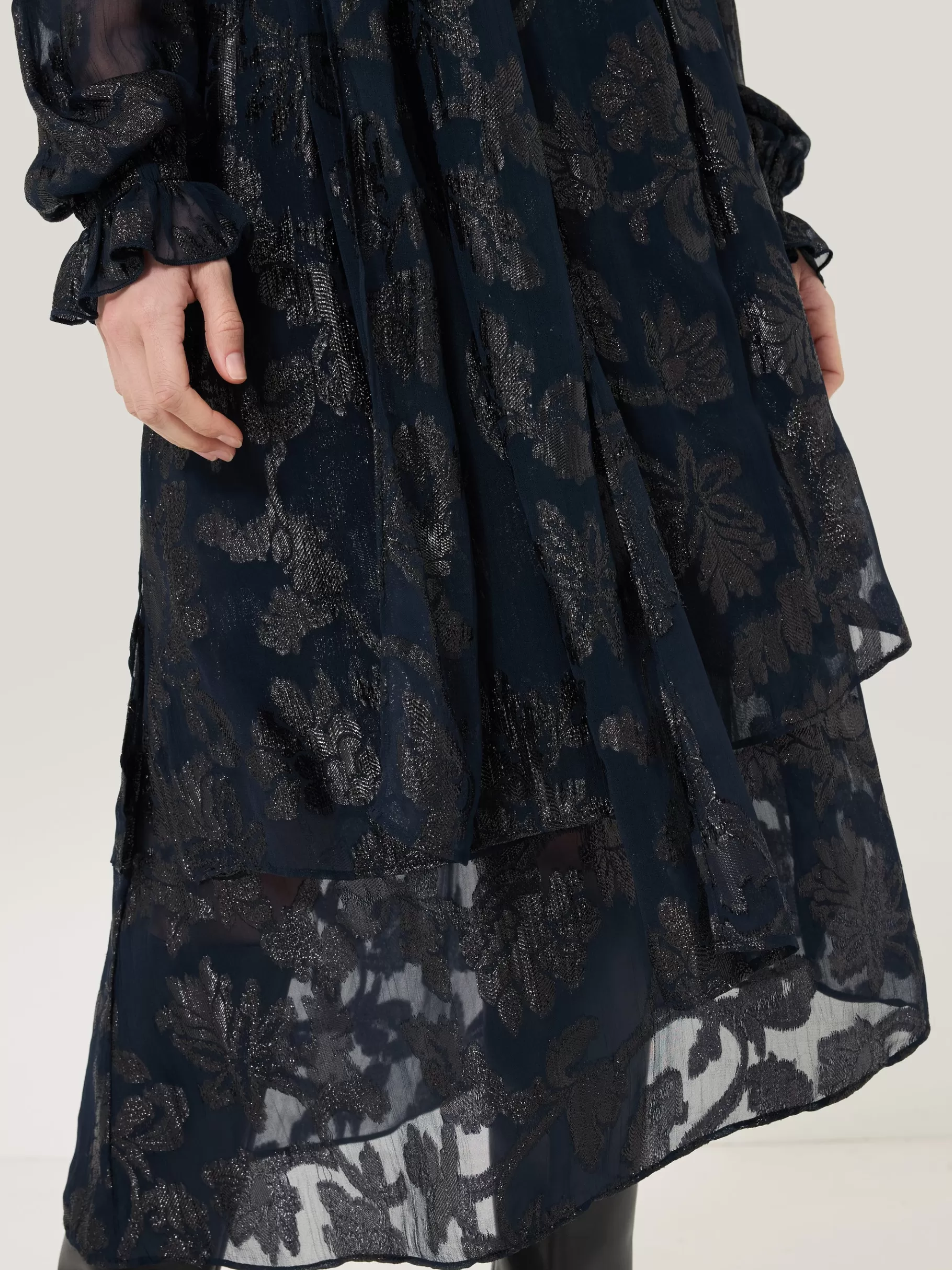 Jigsaw Skirts | Co-ords-Metallic Jacquard Midi Skirt Navy