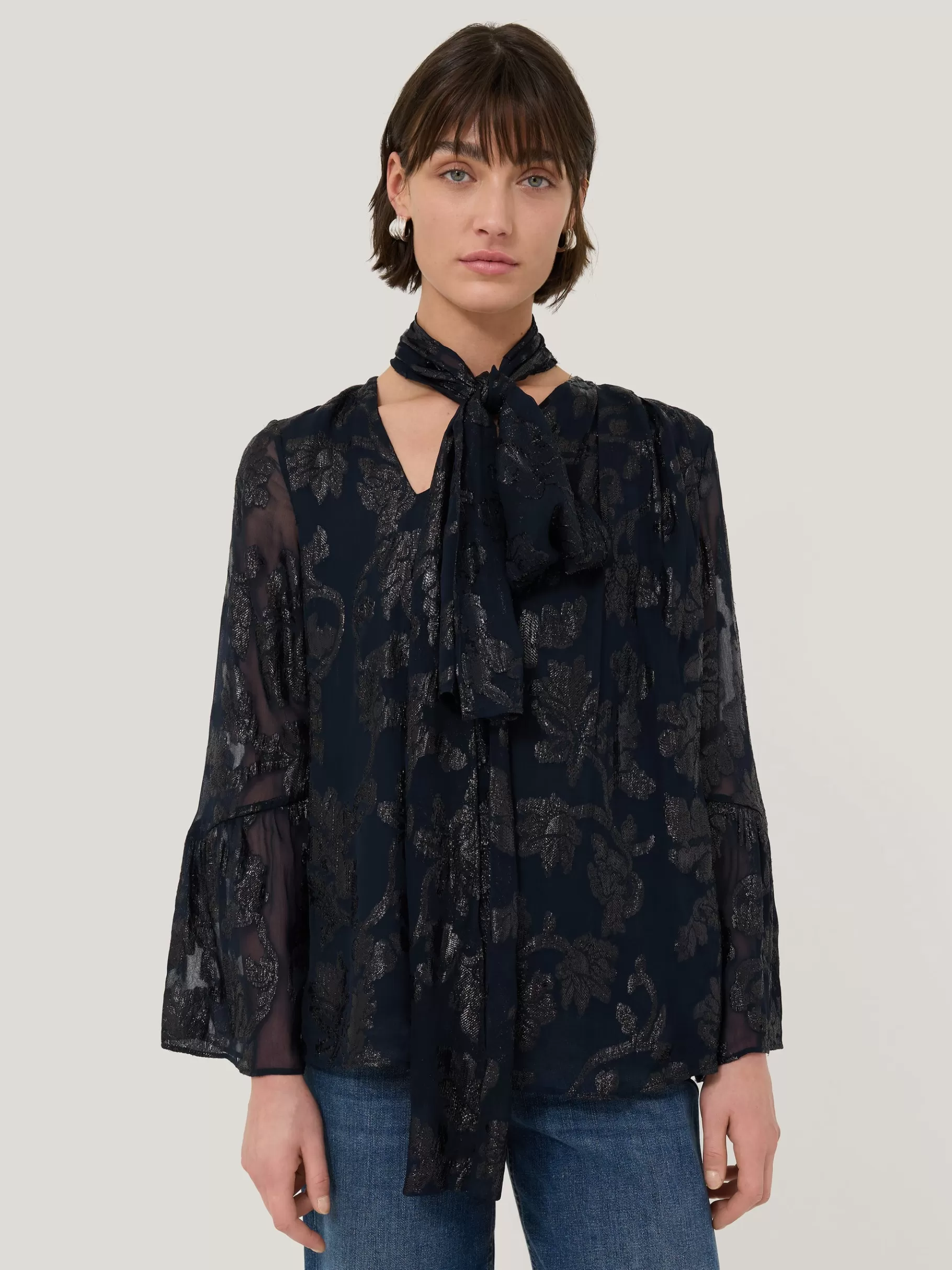 Jigsaw Shirts & Tops | Co-ords-Metallic Jacquard Top Navy