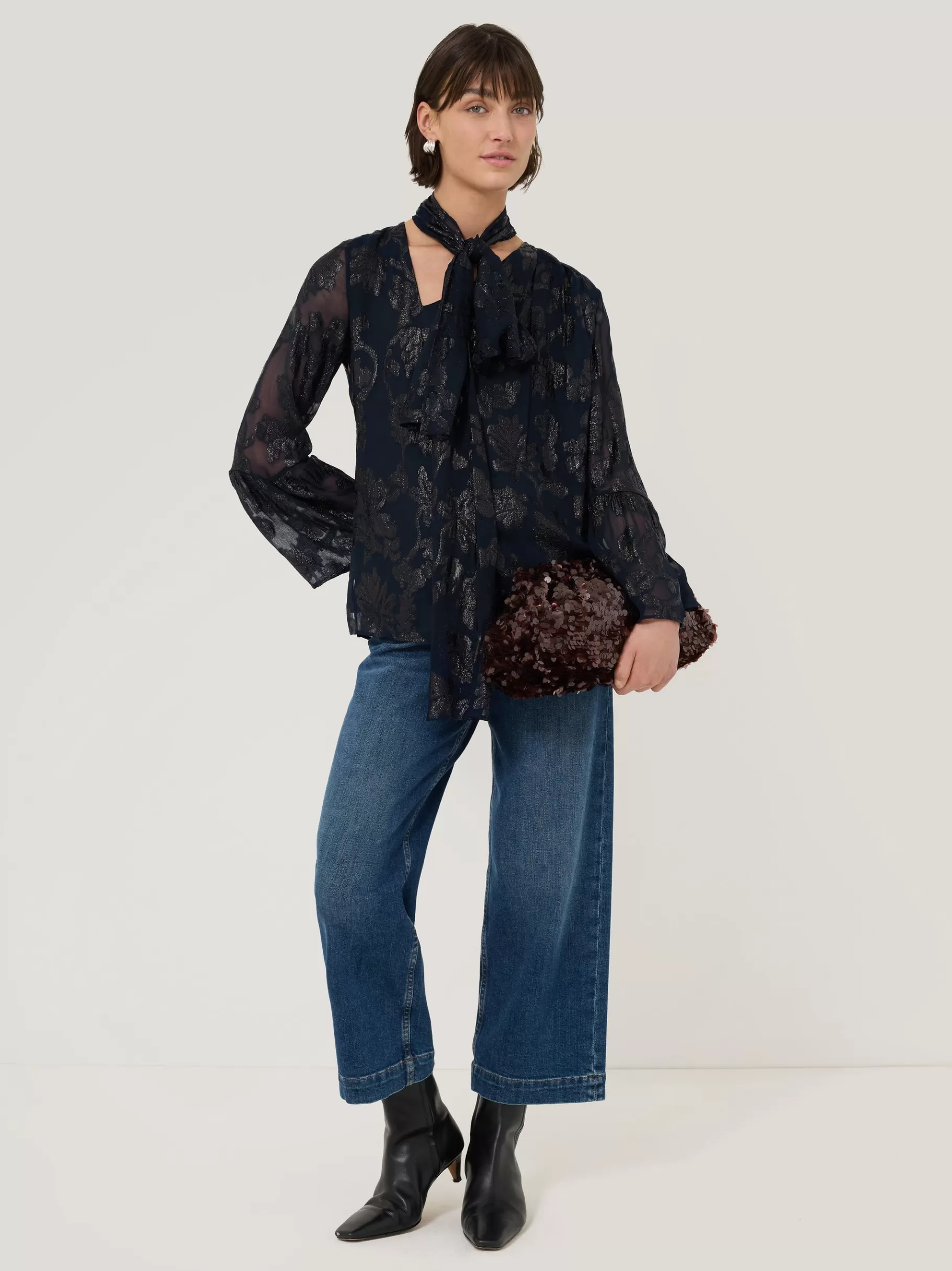 Jigsaw Shirts & Tops | Co-ords-Metallic Jacquard Top Navy