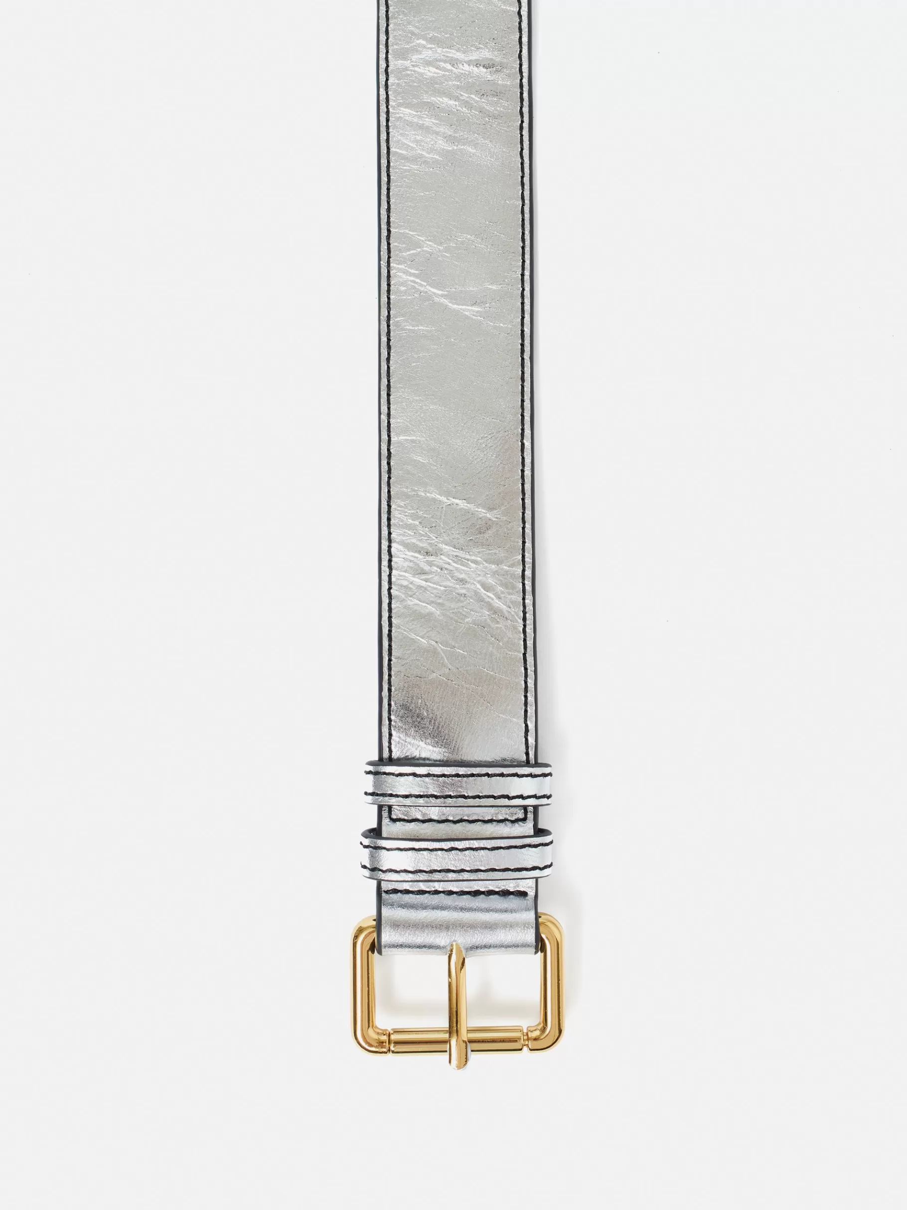 Jigsaw Belts-Metallic Leather Belt Silver