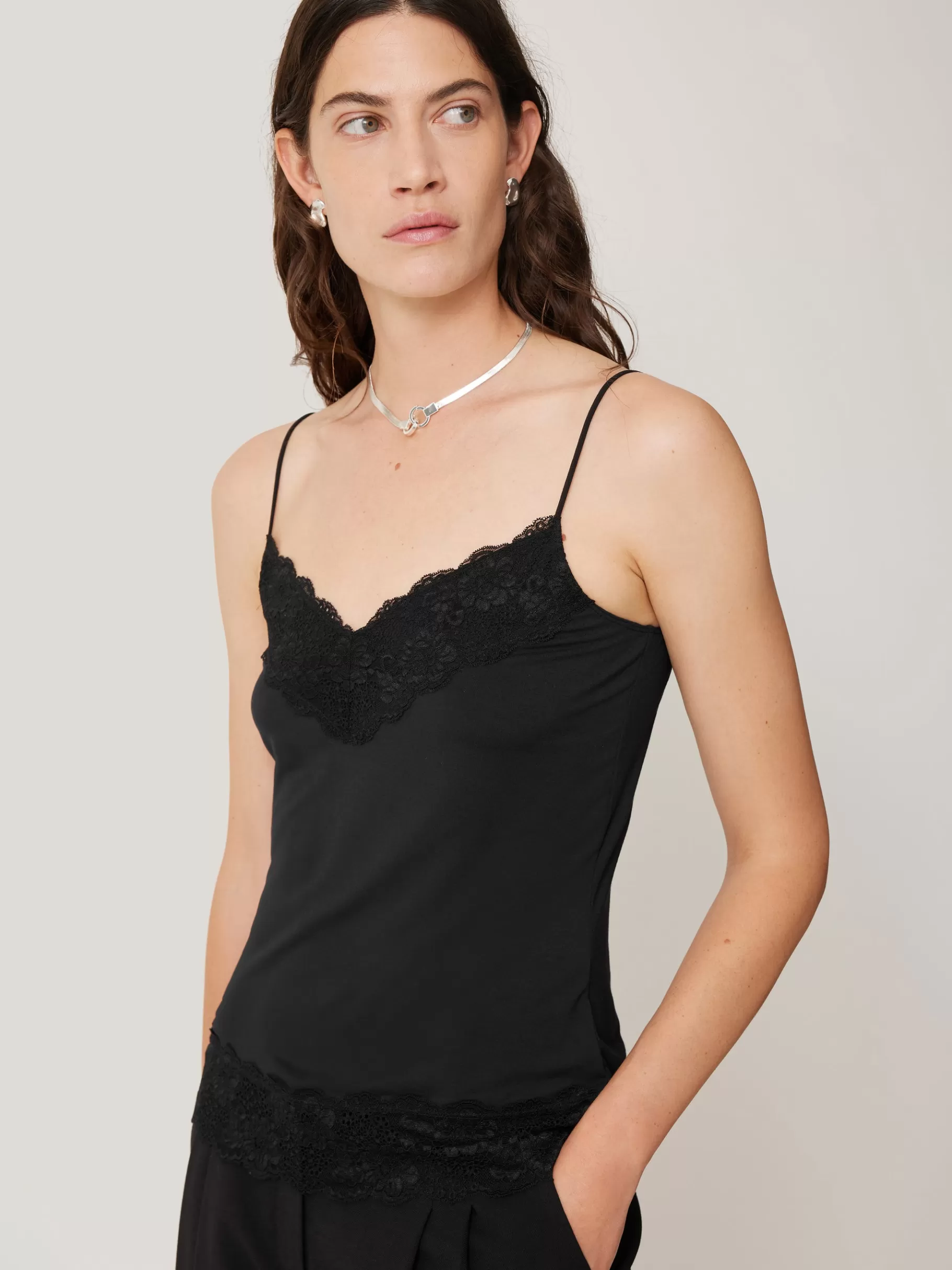 Jigsaw Pyjamas & Loungewear | Shirts & Tops-Modal Lace Vest Black