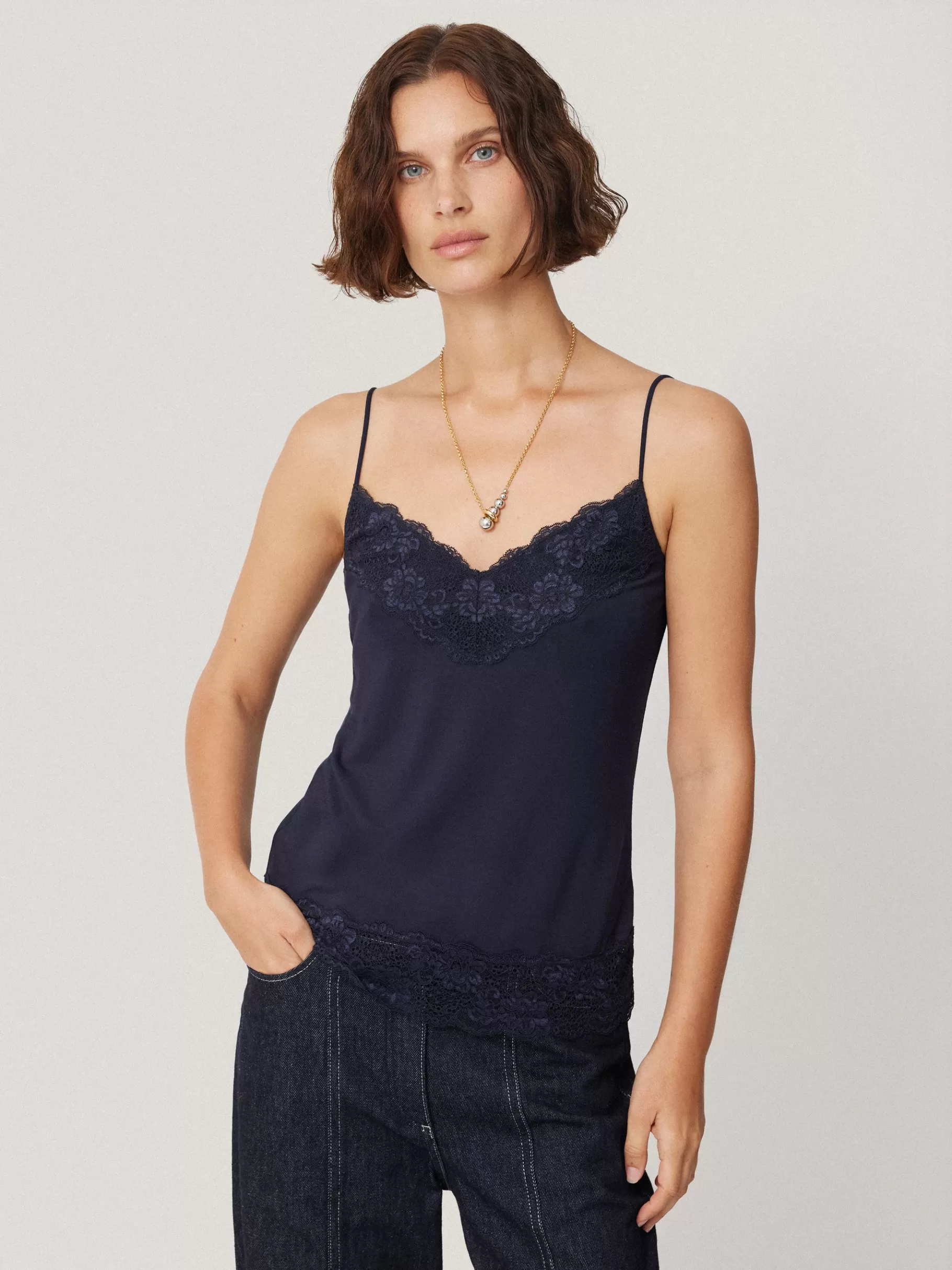Jigsaw Shirts & Tops-Modal Lace Vest Navy