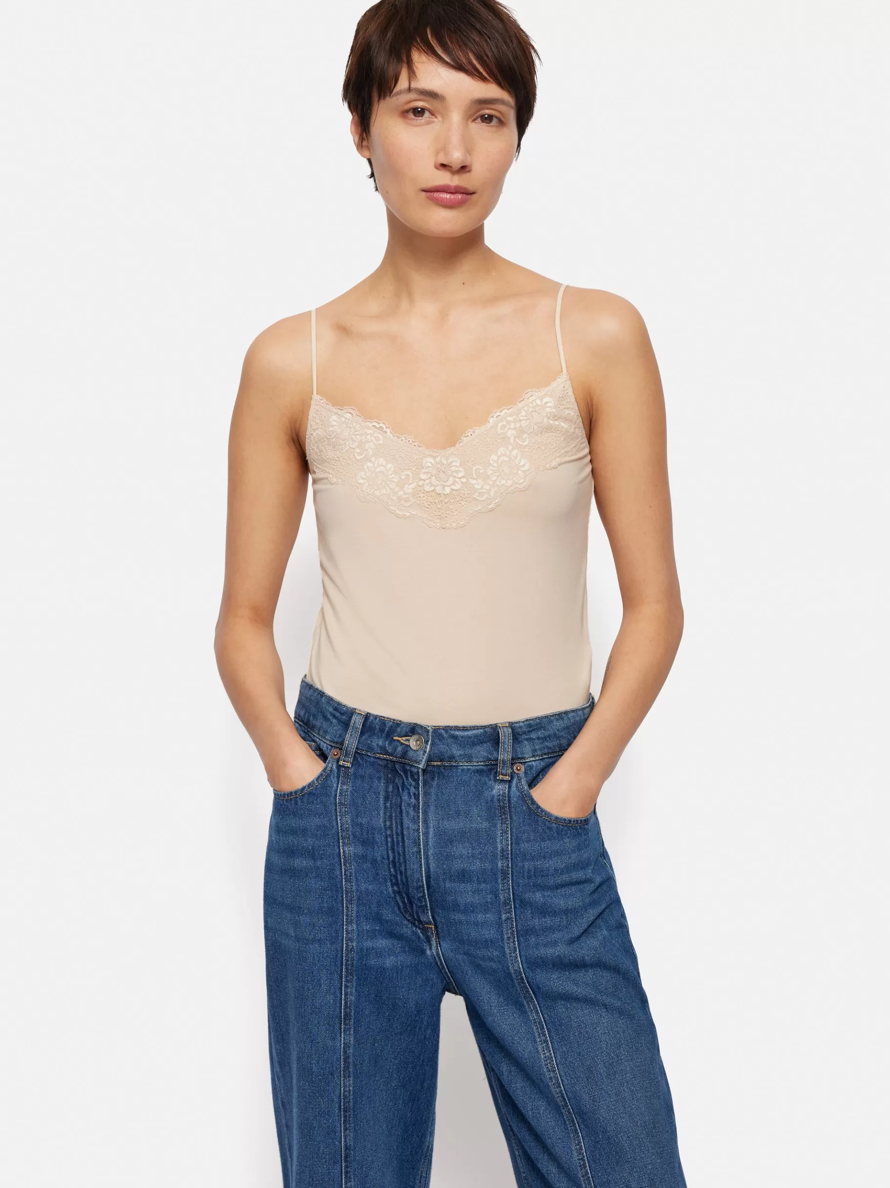 Jigsaw Shirts & Tops-Modal Lace Vest PaleSand