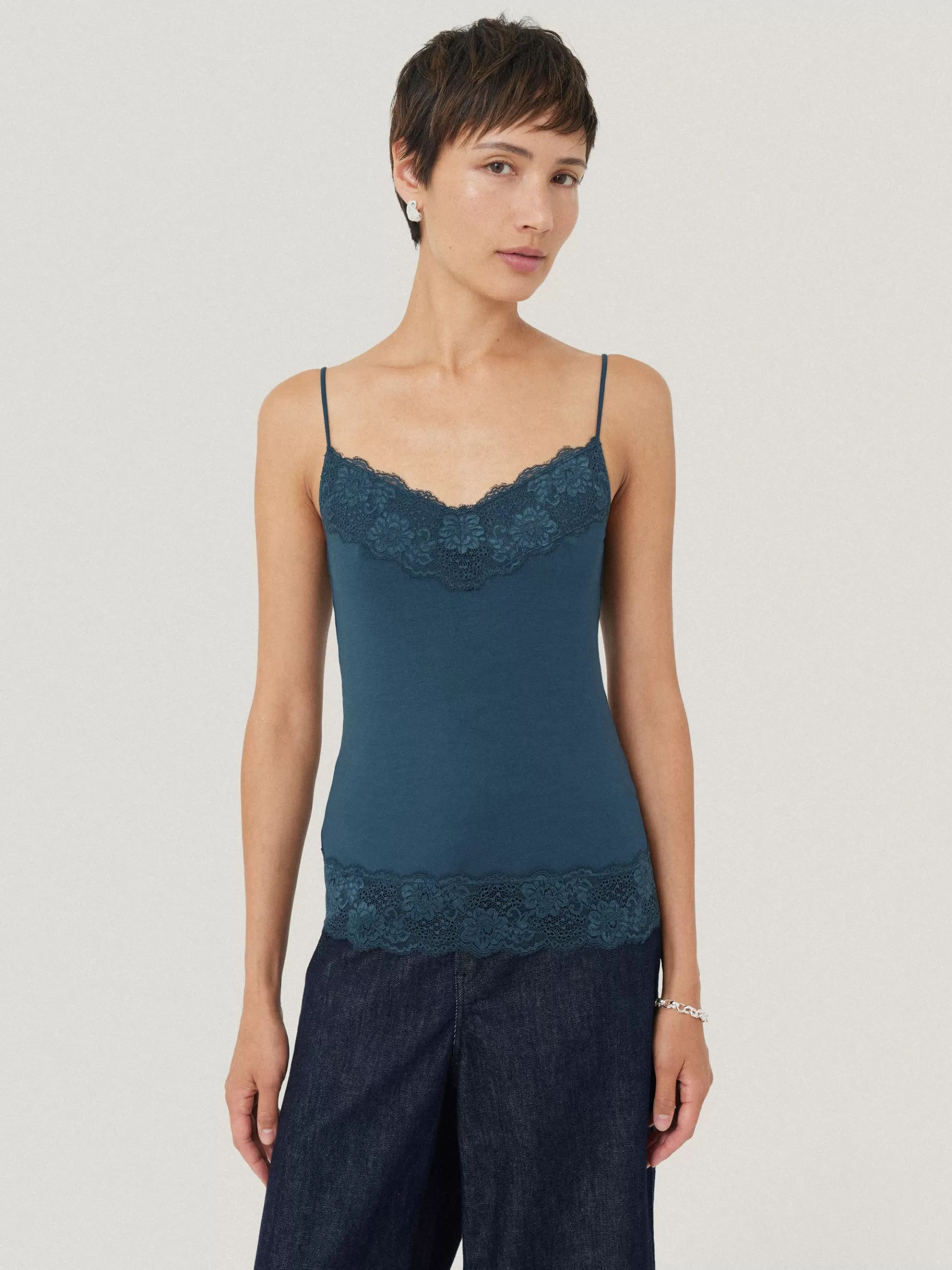 Jigsaw Pyjamas & Loungewear | Shirts & Tops-Modal Lace Vest Smoke