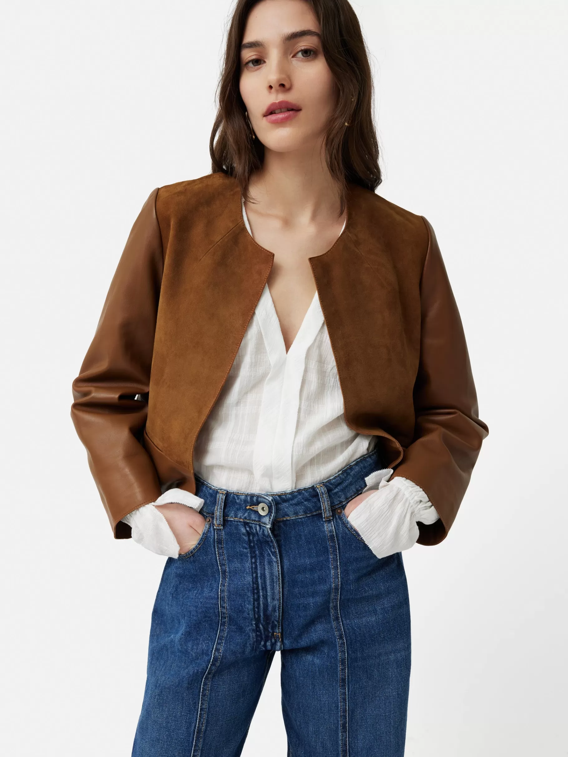 Jigsaw Leather-Nakoa Leather Mix Jacket Tan