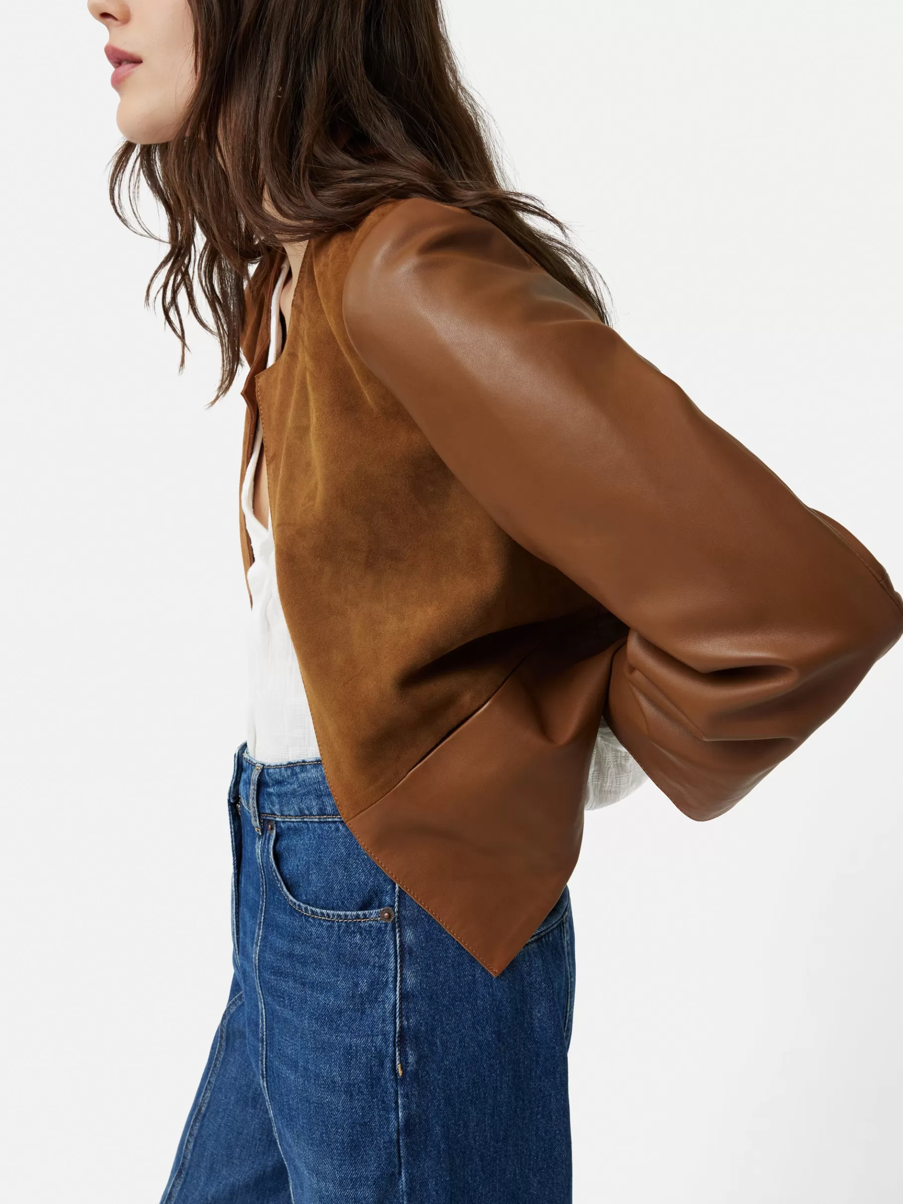 Jigsaw Leather-Nakoa Leather Mix Jacket Tan