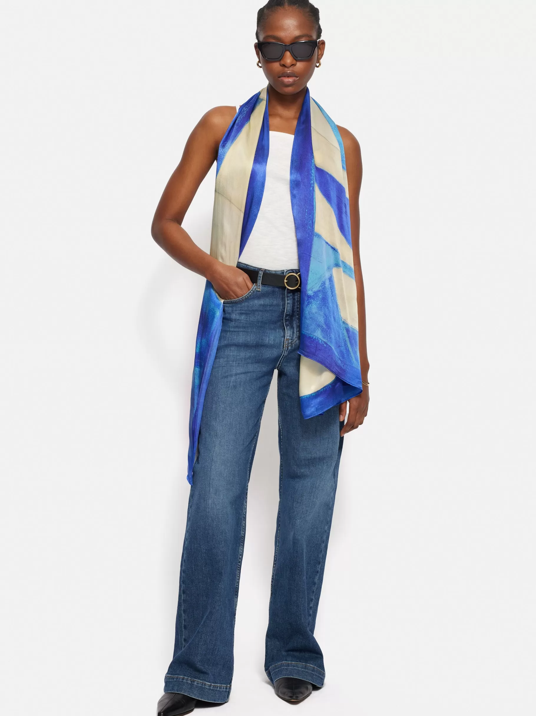 Jigsaw Ponchos & Scarves-Pastel Abstract Oversized Silk Scarf Blue