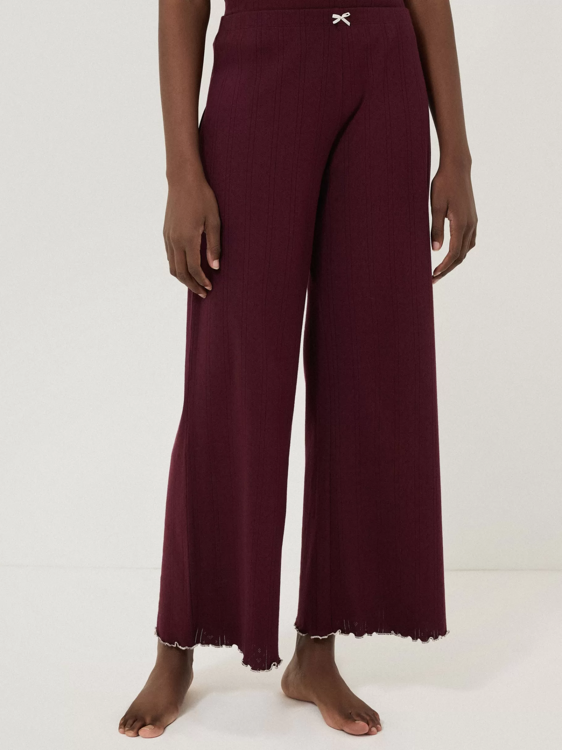 Jigsaw Pyjamas & Loungewear-Pointelle Pyjama Trousers Burgundy