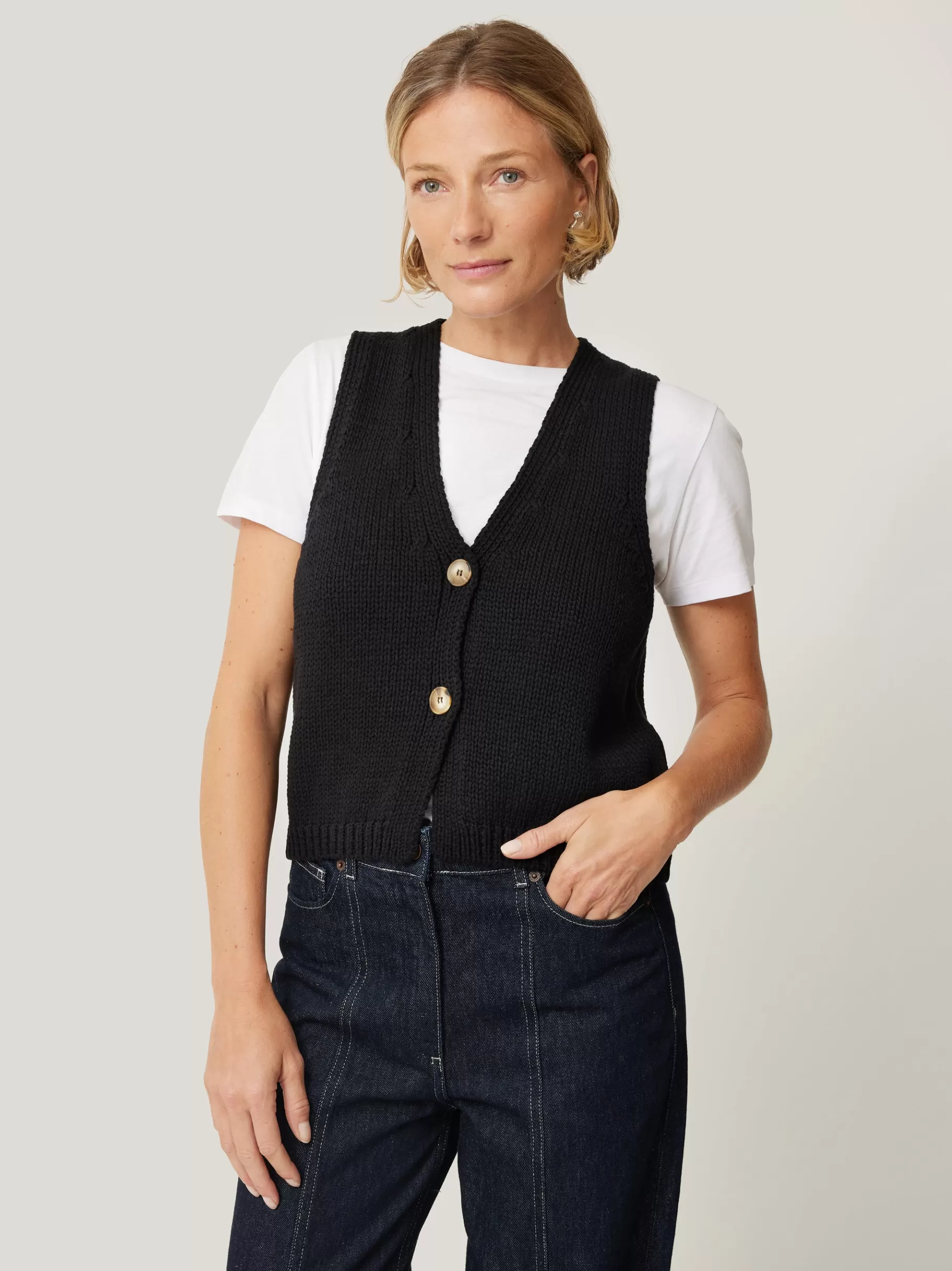 Jigsaw Knitwear & Cashmere-Pure Cotton Knitted Waistcoat Black