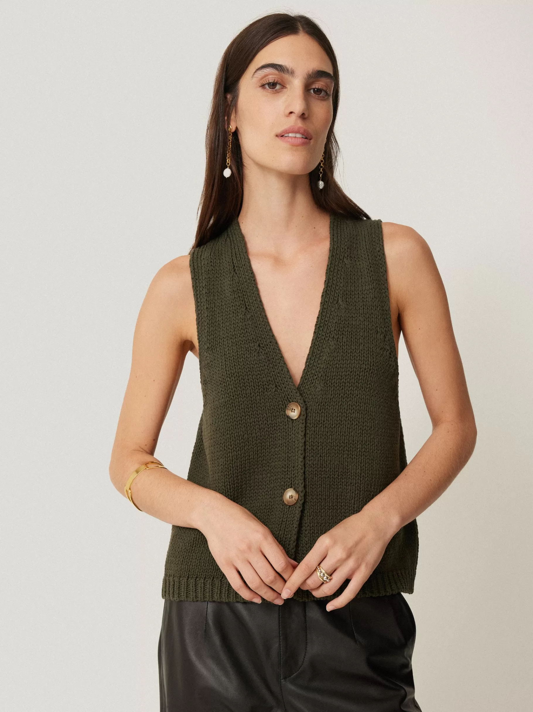 Jigsaw Knitwear & Cashmere-Pure Cotton Knitted Waistcoat Khaki