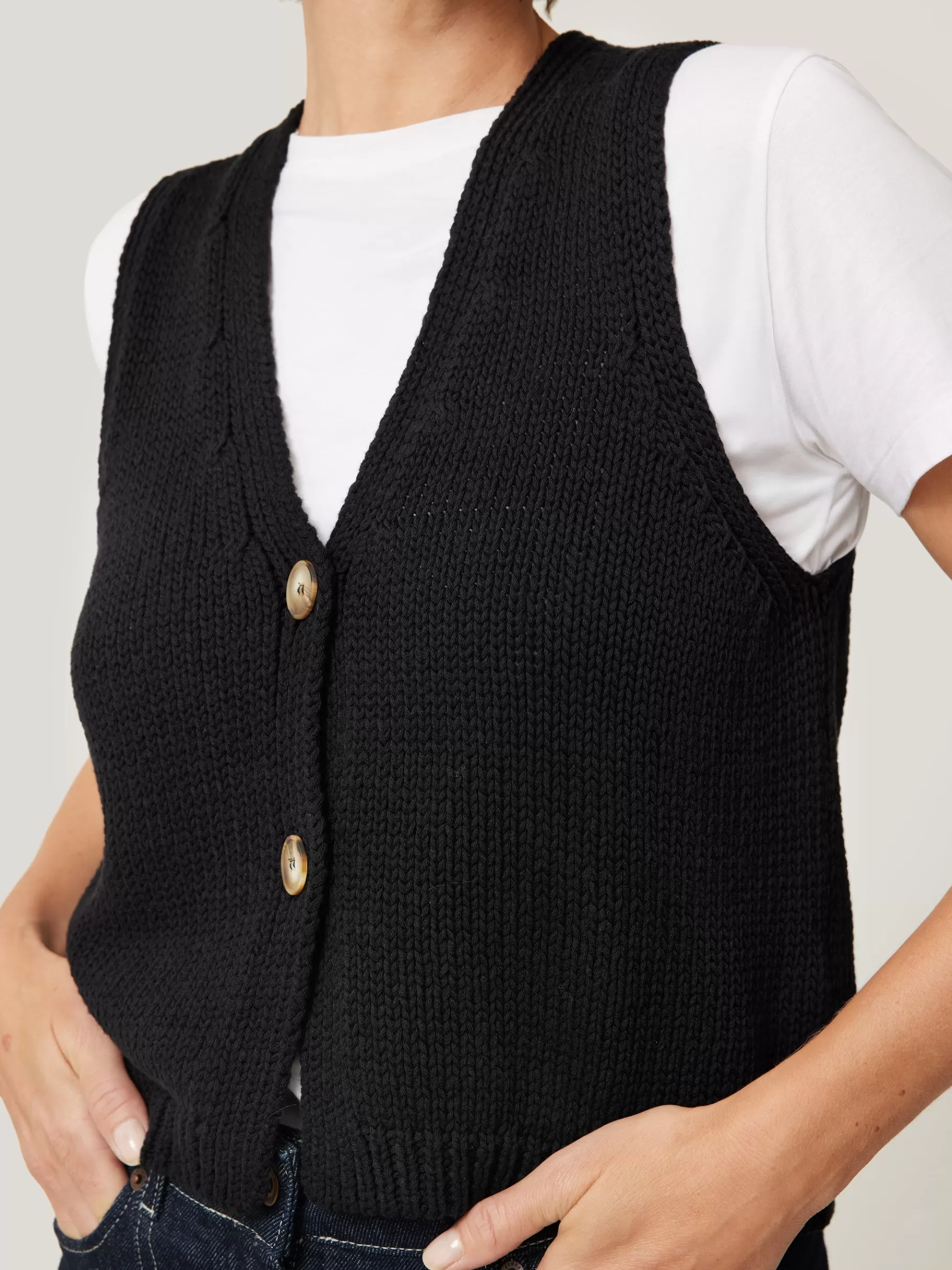 Jigsaw Knitwear & Cashmere-Pure Cotton Knitted Waistcoat Black