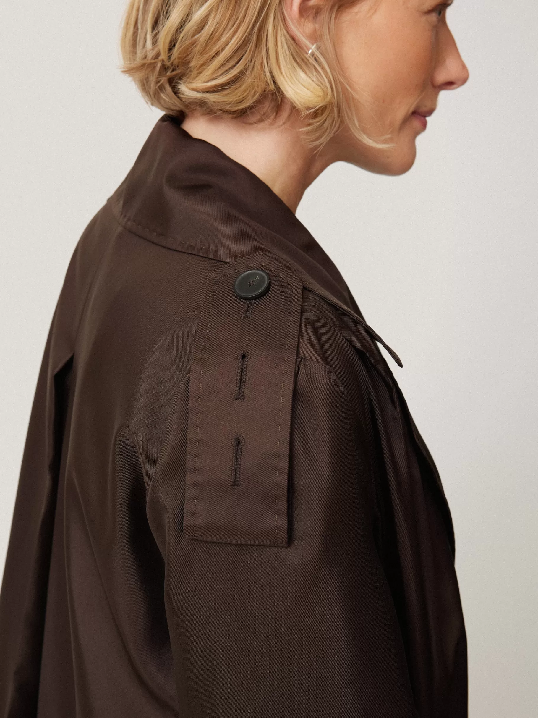 Jigsaw Party | Coats & Jackets-Pure Silk Trench Coat Chocolate