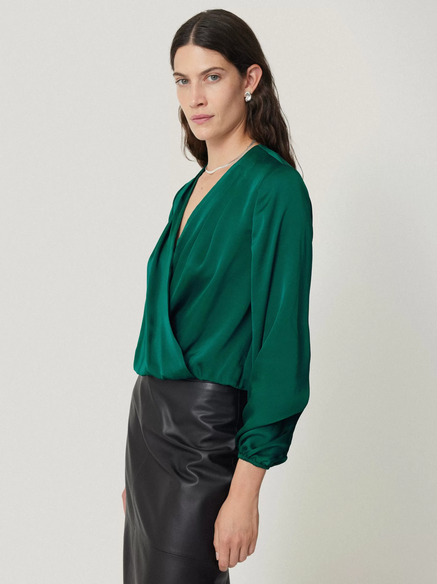 Jigsaw Shirts & Tops | Party-Recycled Satin Drape Wrap Top Green