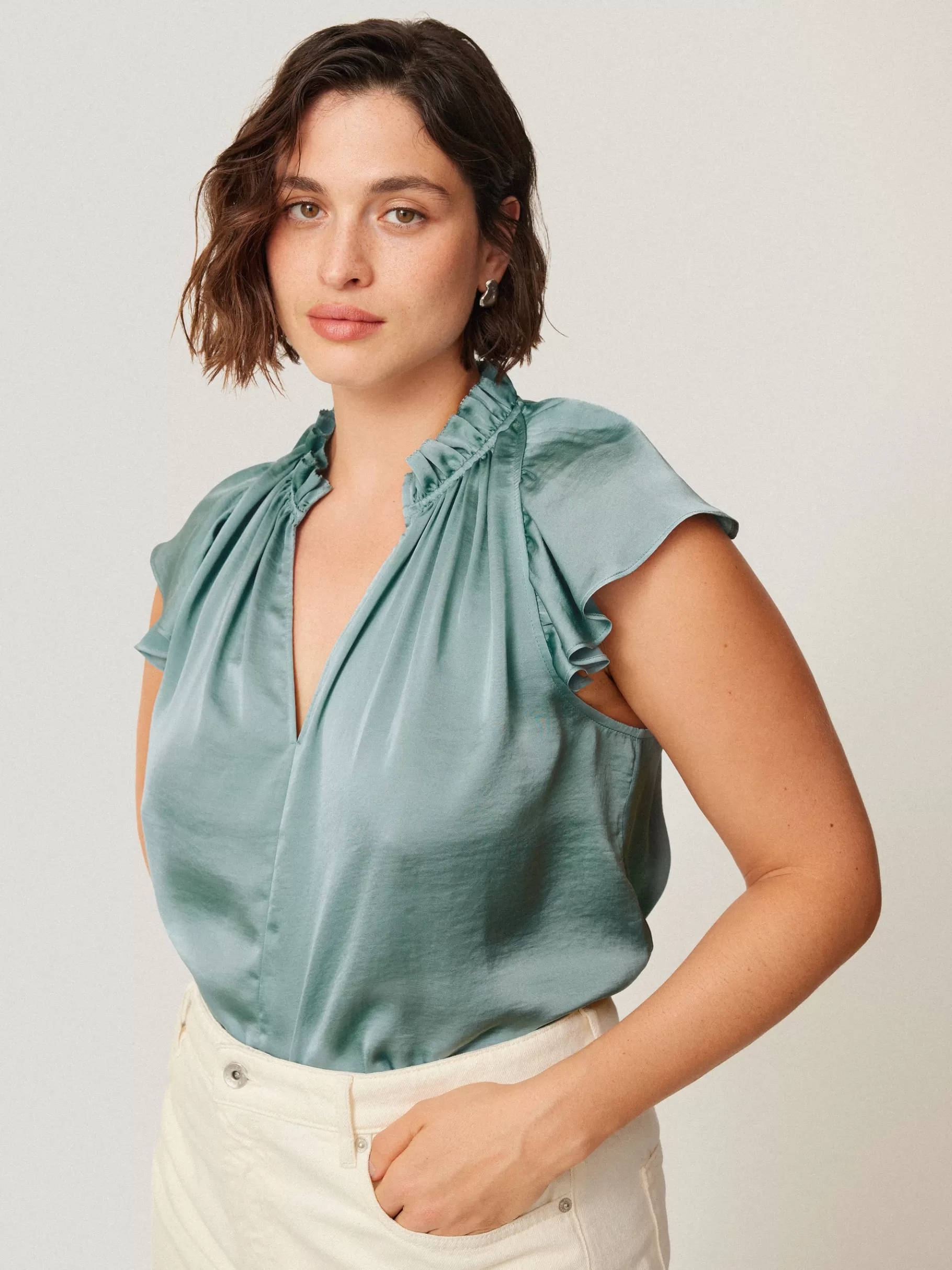 Jigsaw Shirts & Tops | Party-Recycled Satin Frill Neck Top Green