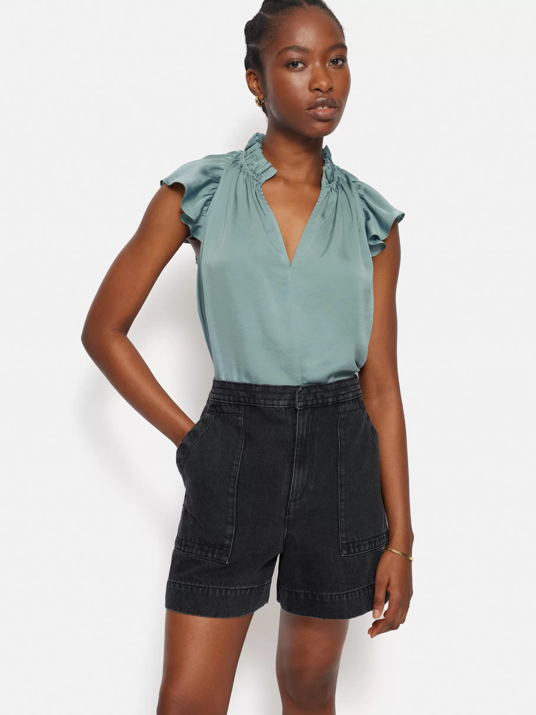Jigsaw Shirts & Tops | Party-Recycled Satin Frill Neck Top Green