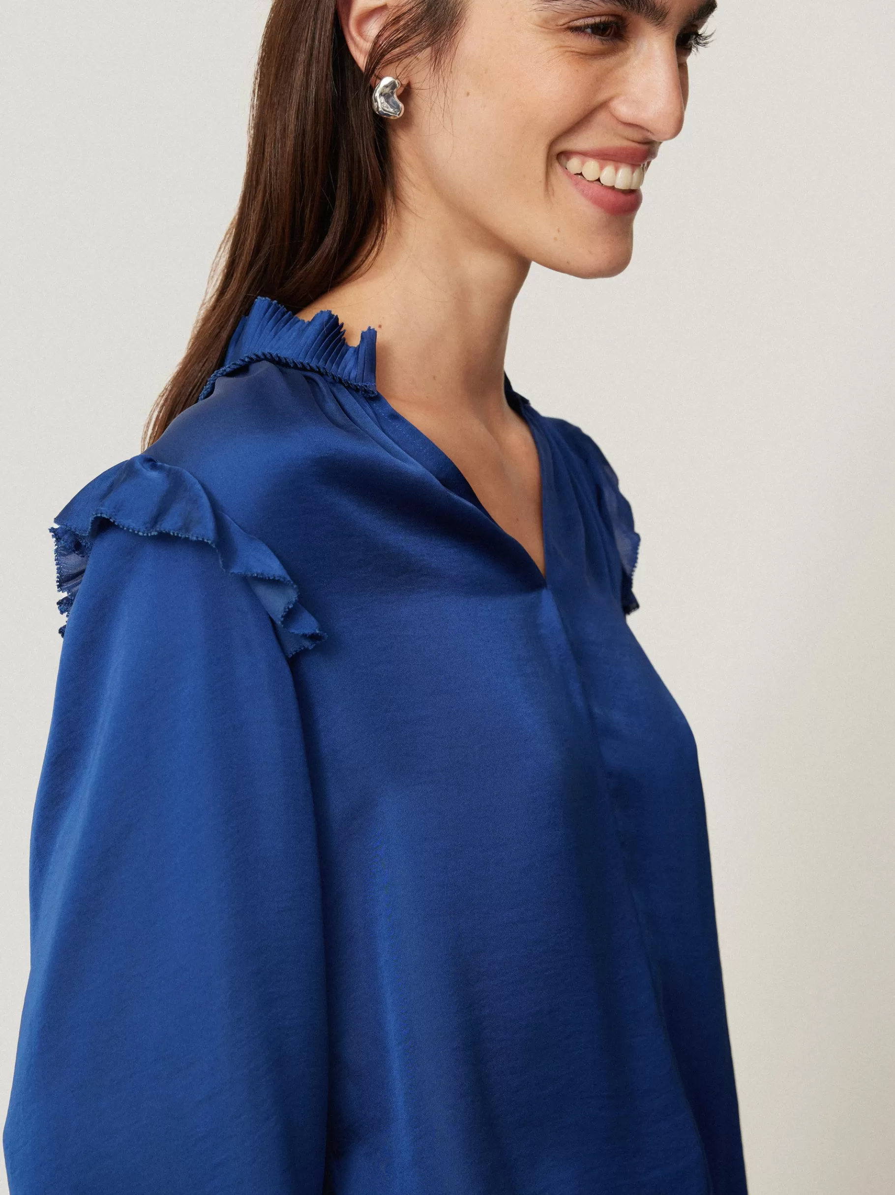 Jigsaw Shirts & Tops | Party-Recycled Satin Ruffle Top Blue