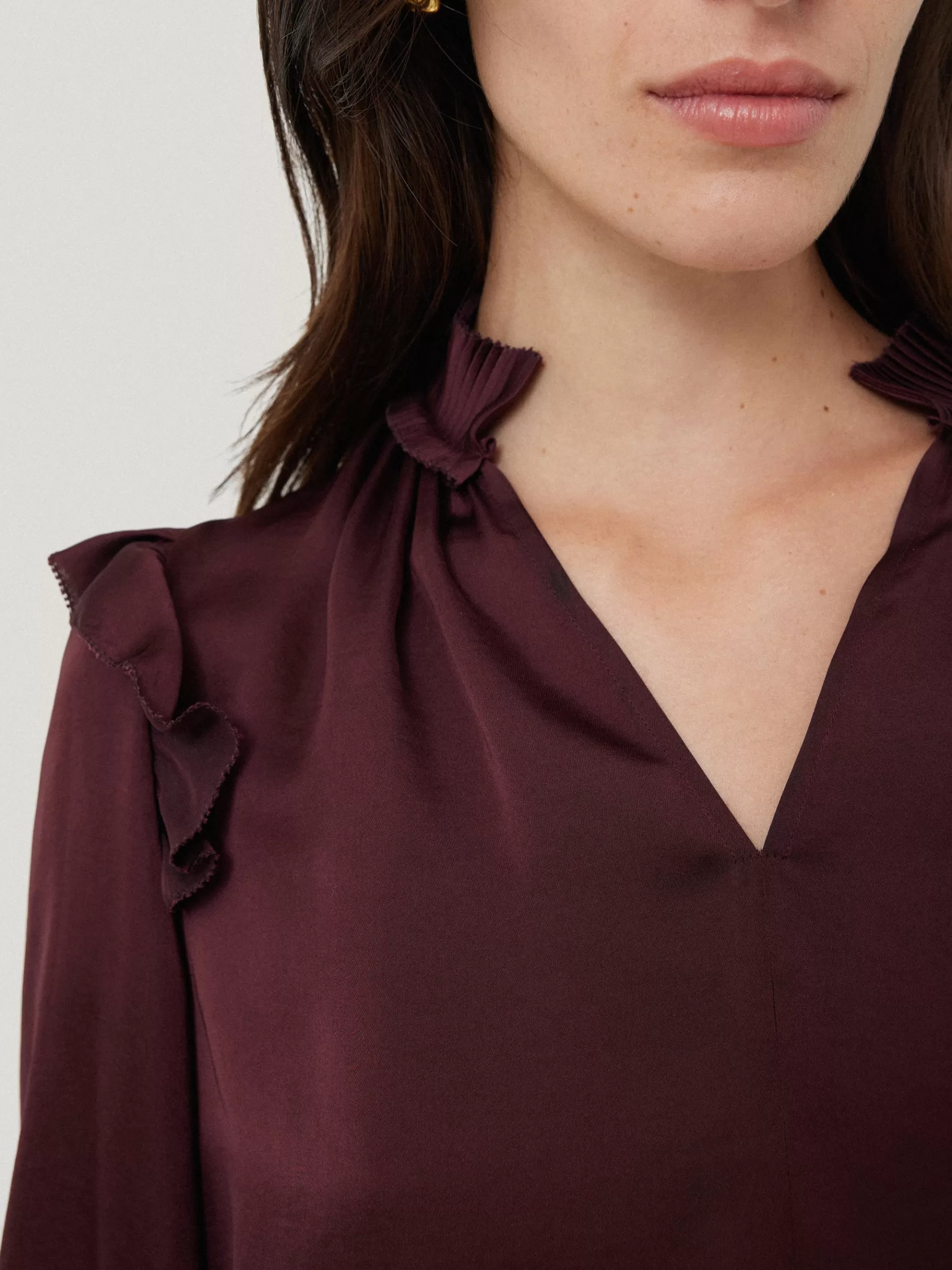 Jigsaw Shirts & Tops | Party-Recycled Satin Ruffle Top Burgundy
