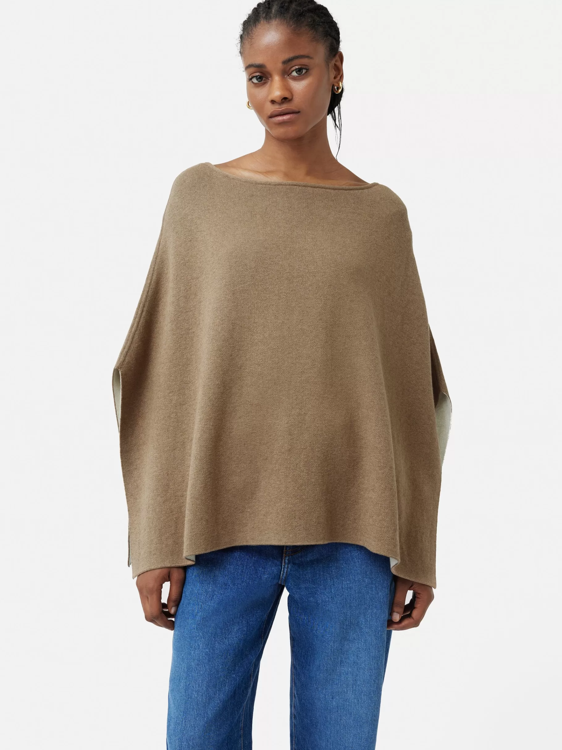 Jigsaw Ponchos & Scarves-Reversible Cotton Blend Poncho Camel
