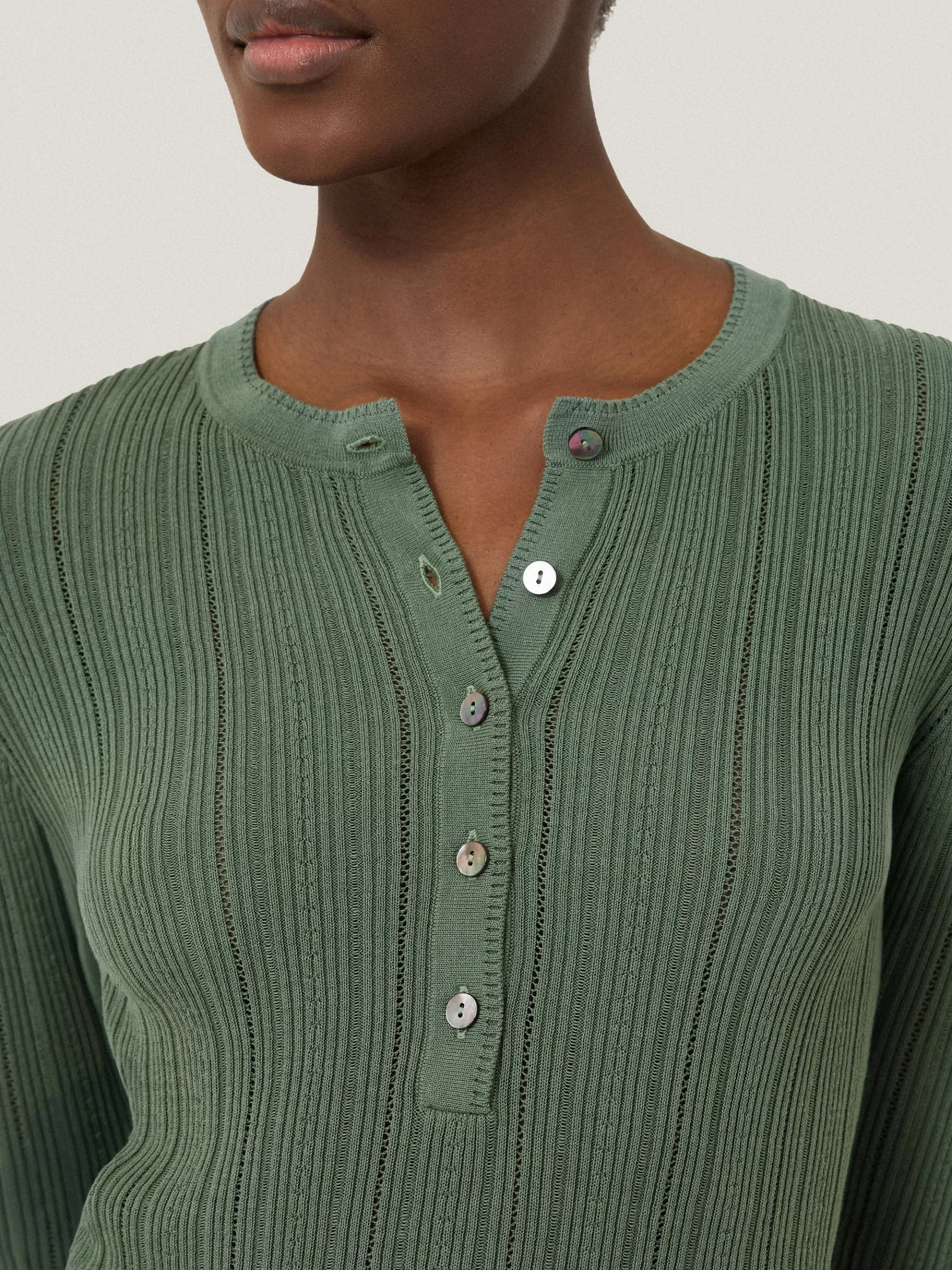 Jigsaw Knitwear & Cashmere-Rib Pointelle Henley Jumper Green