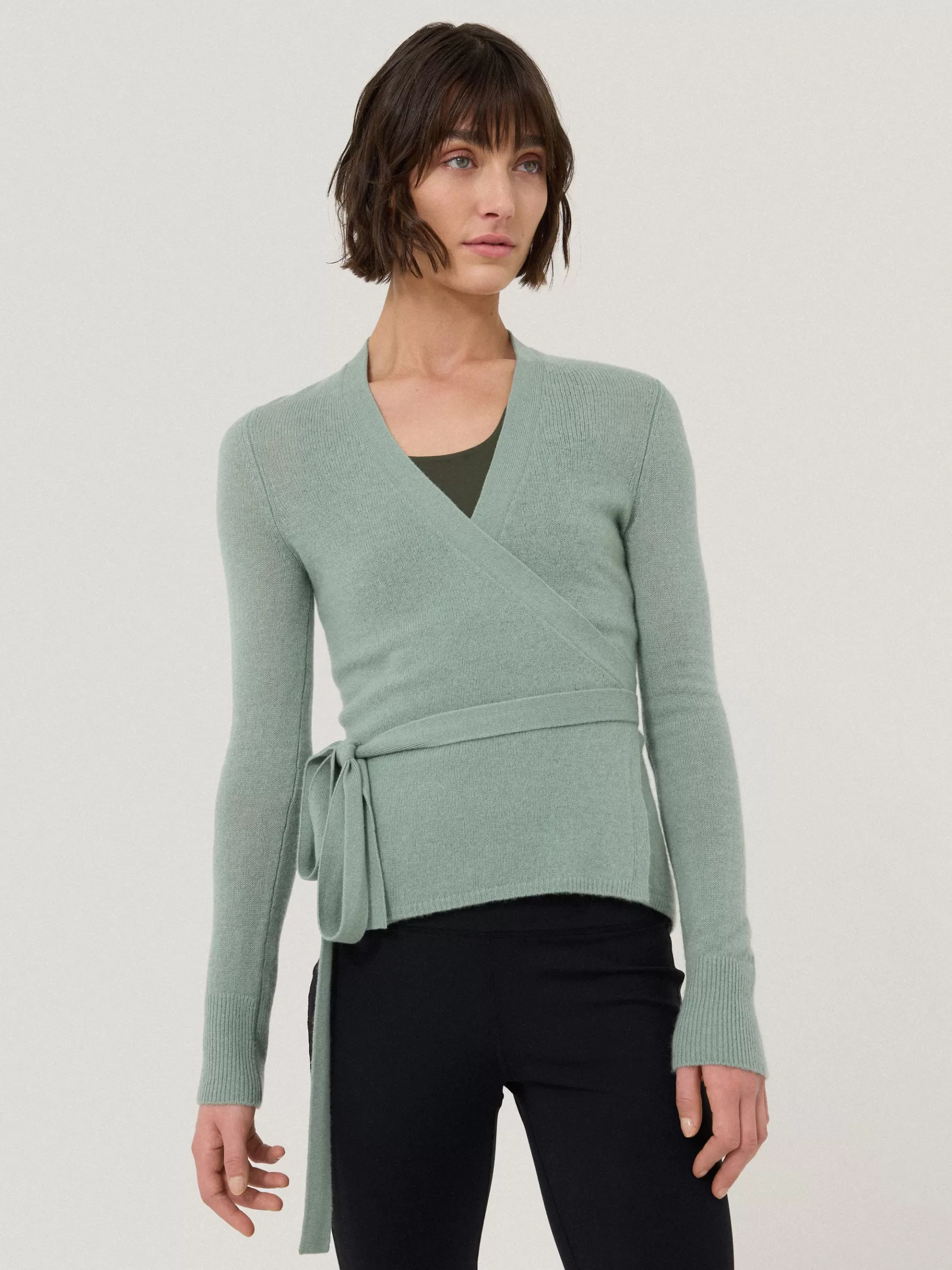 Jigsaw Knitwear & Cashmere-Ribbed Wrap Cardigan Green