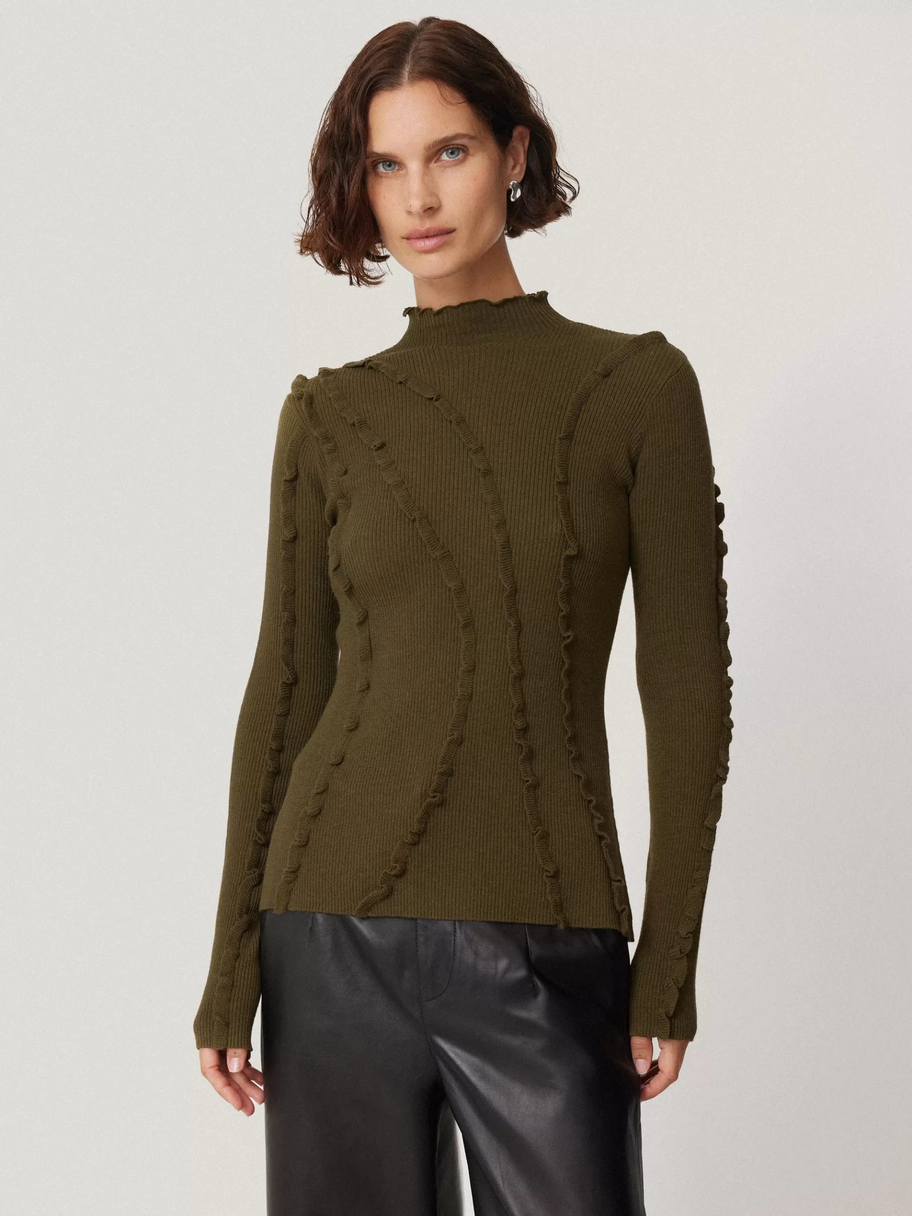 Jigsaw Knitwear & Cashmere-Ruffle Detail Jumper Khaki