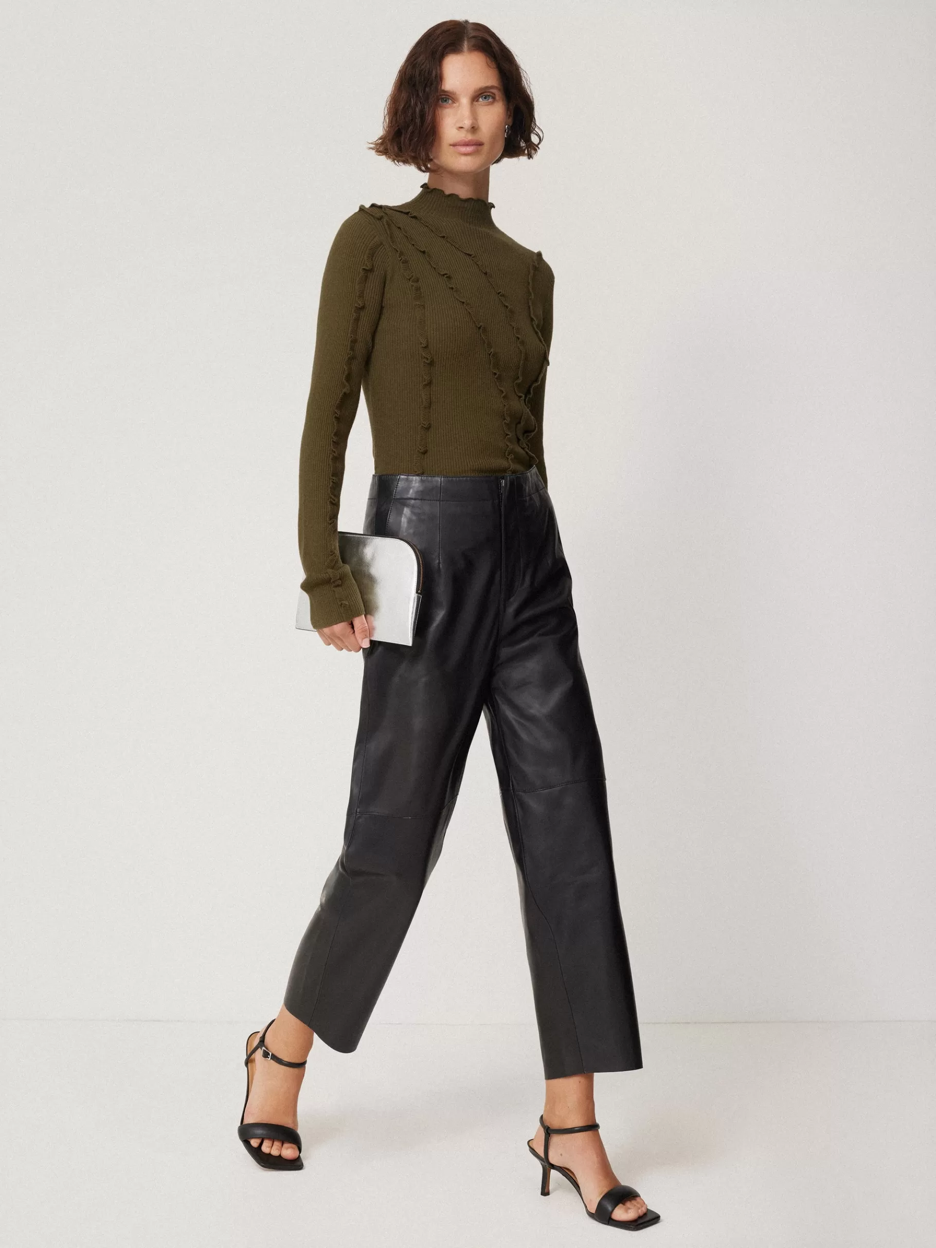 Jigsaw Knitwear & Cashmere-Ruffle Detail Jumper Khaki