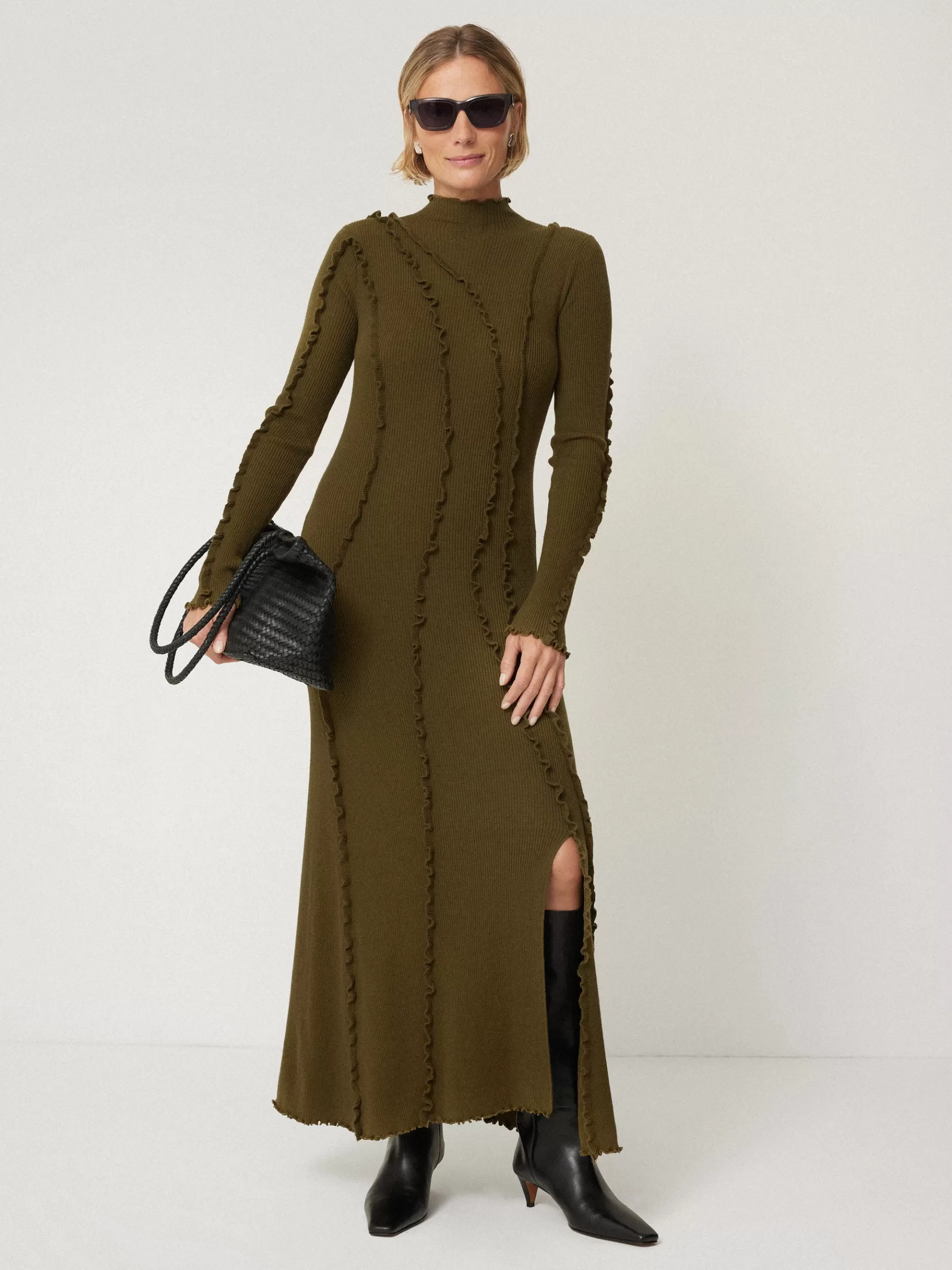 Jigsaw Dresses & Jumpsuits | Knitwear & Cashmere-Ruffle Detail Knitted Dress Khaki