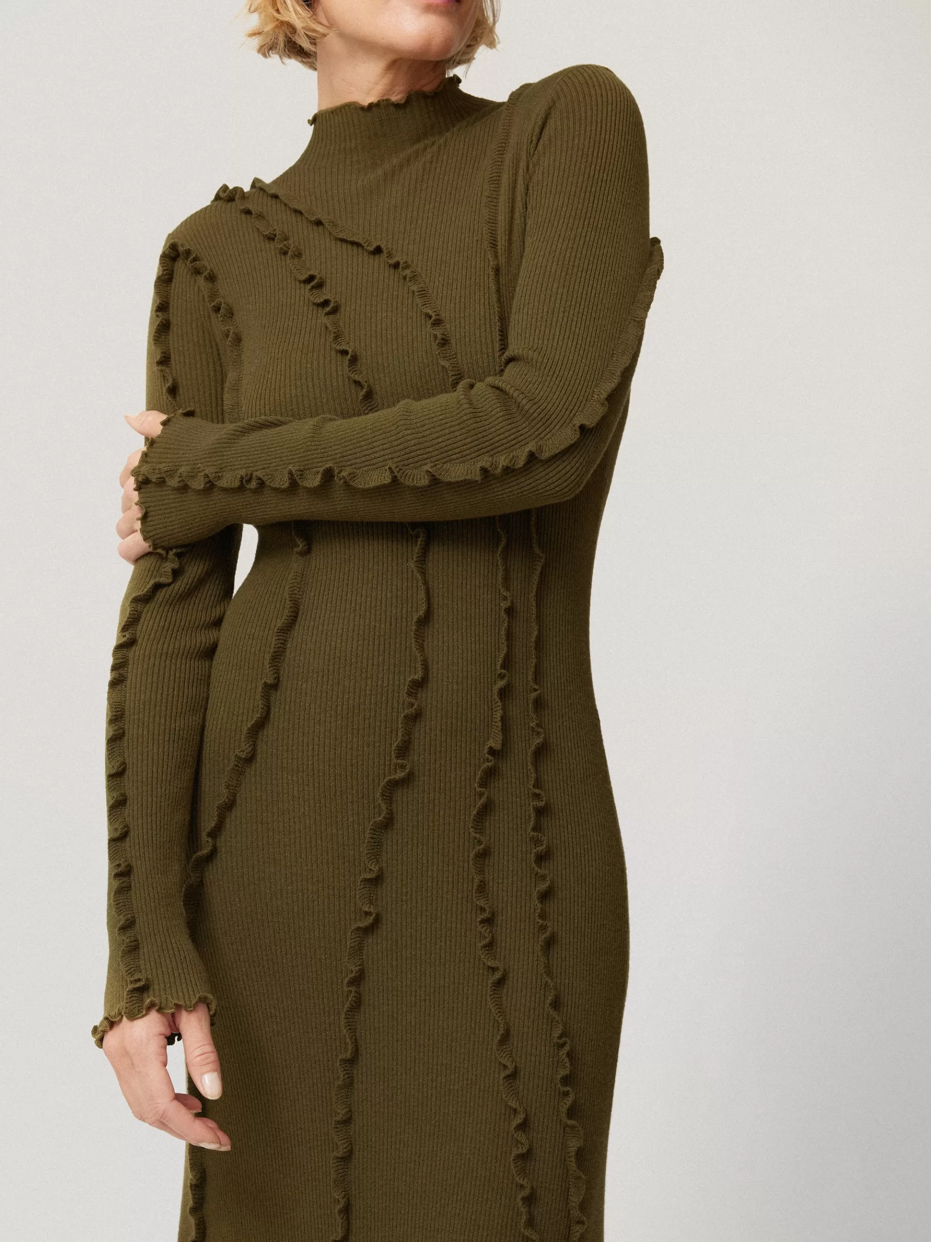 Jigsaw Dresses & Jumpsuits | Knitwear & Cashmere-Ruffle Detail Knitted Dress Khaki