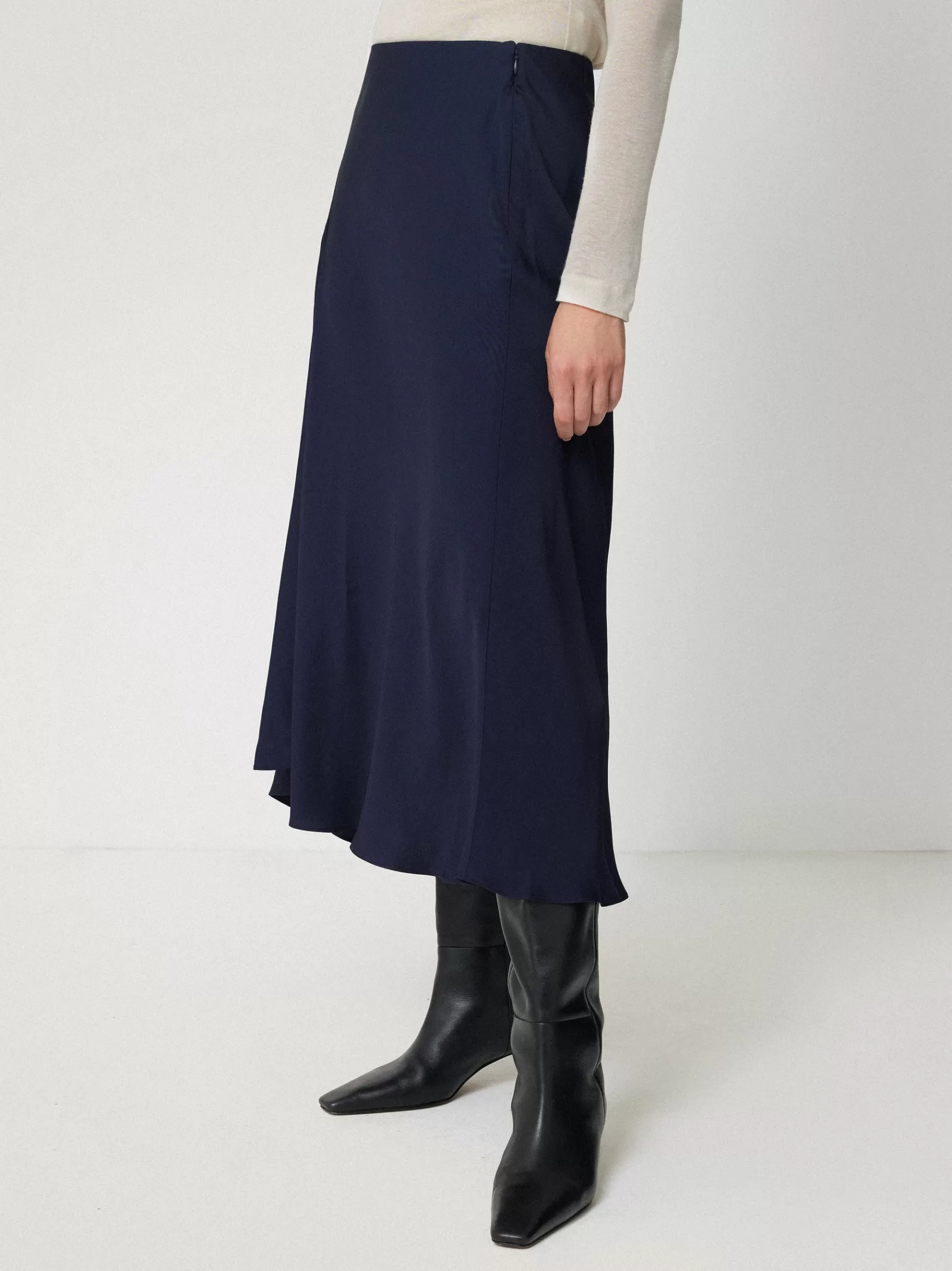 Jigsaw Party | Skirts-Satin Bias Asymmetric Skirt Navy