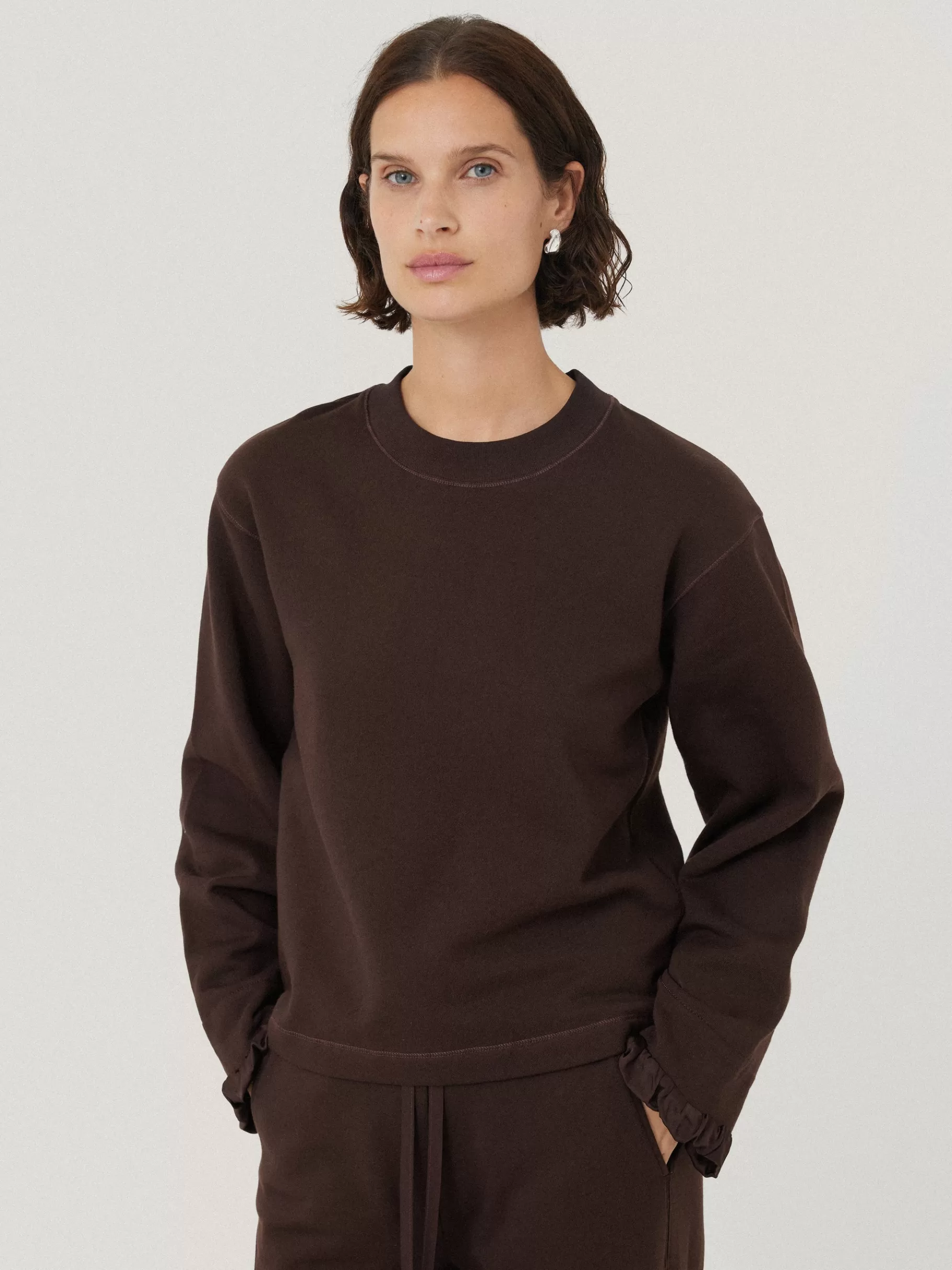Jigsaw Pyjamas & Loungewear | Shirts & Tops-Satin Cuff Jersey Sweatshirt Chocolate