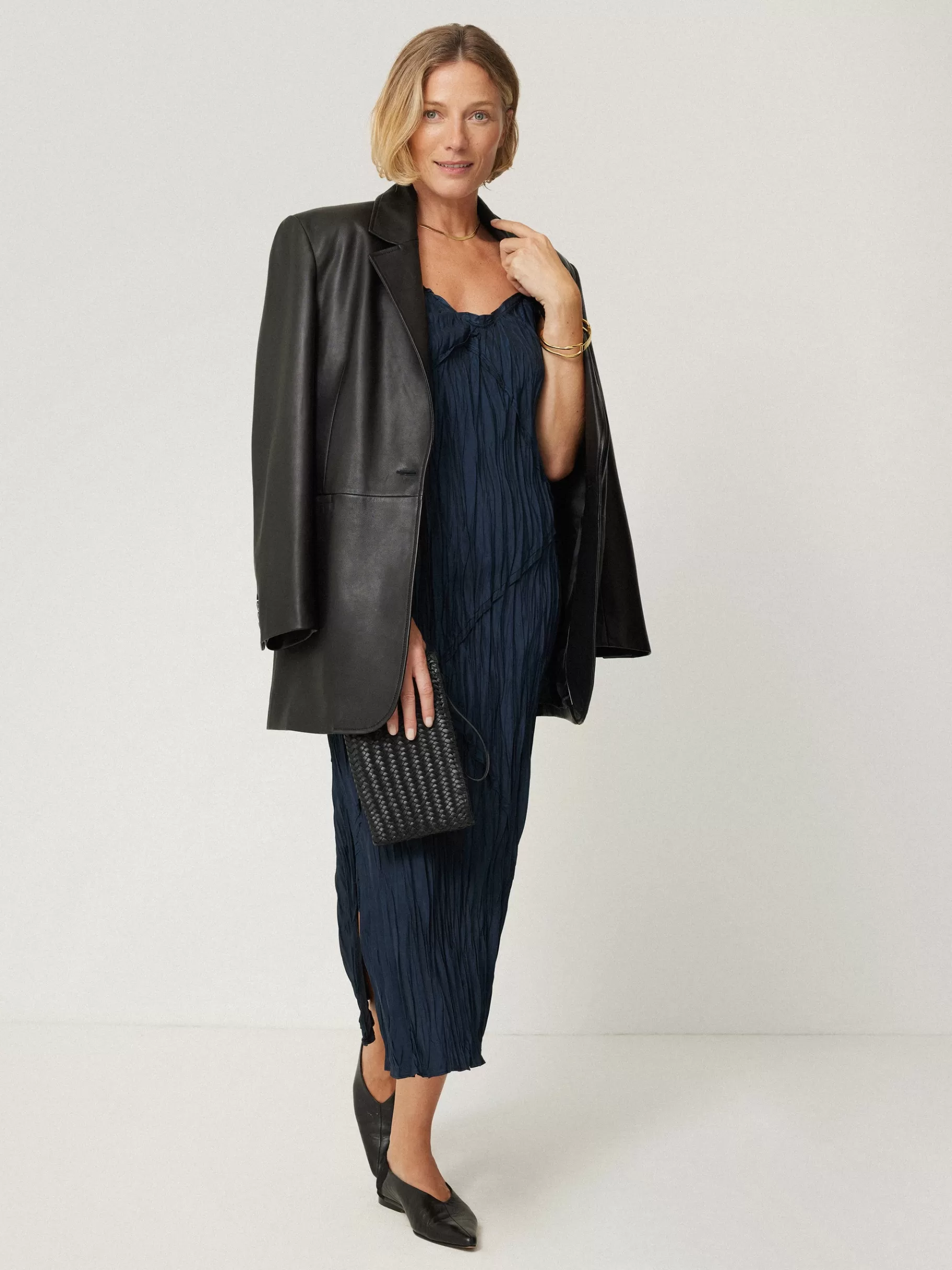 Jigsaw Dresses & Jumpsuits | Party-Satin Drape Plisse Slip Dress Navy