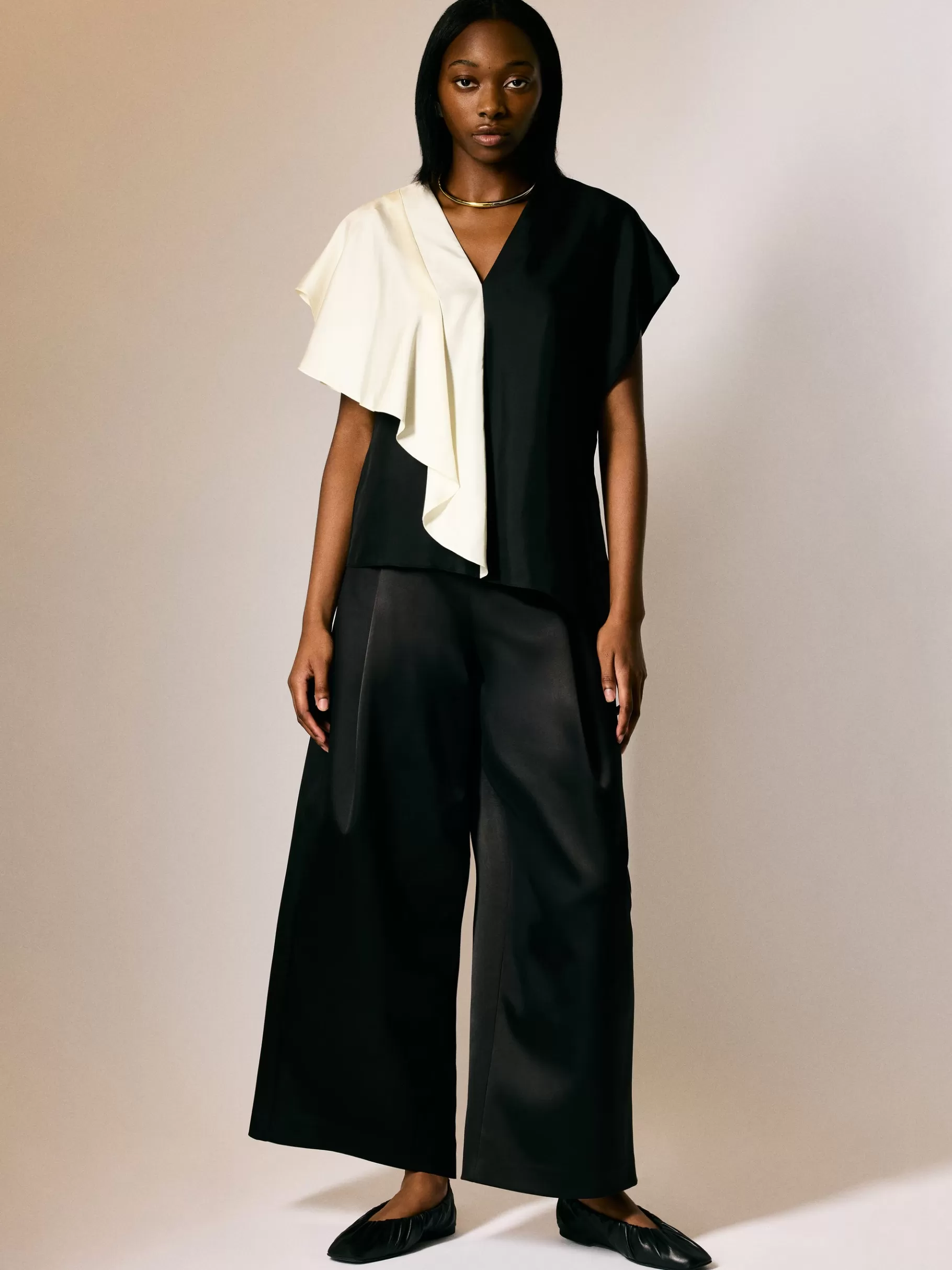 Jigsaw Trousers | Party-Satin Volume Trouser Black