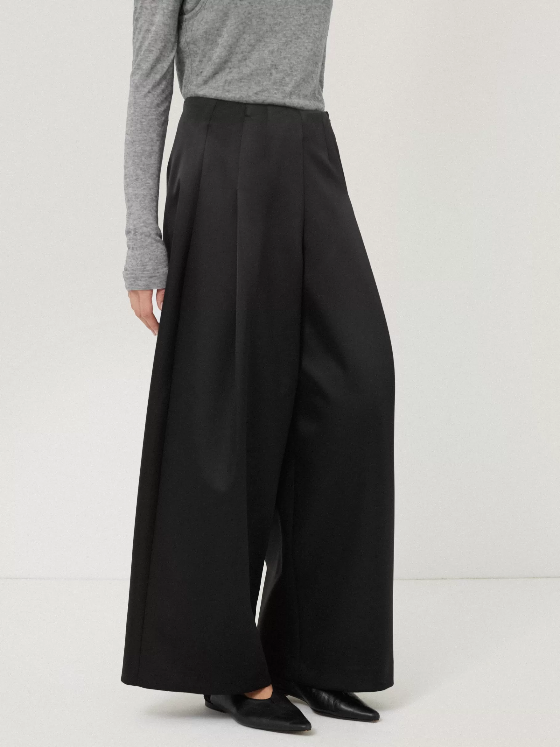 Jigsaw Trousers | Party-Satin Volume Trouser Black