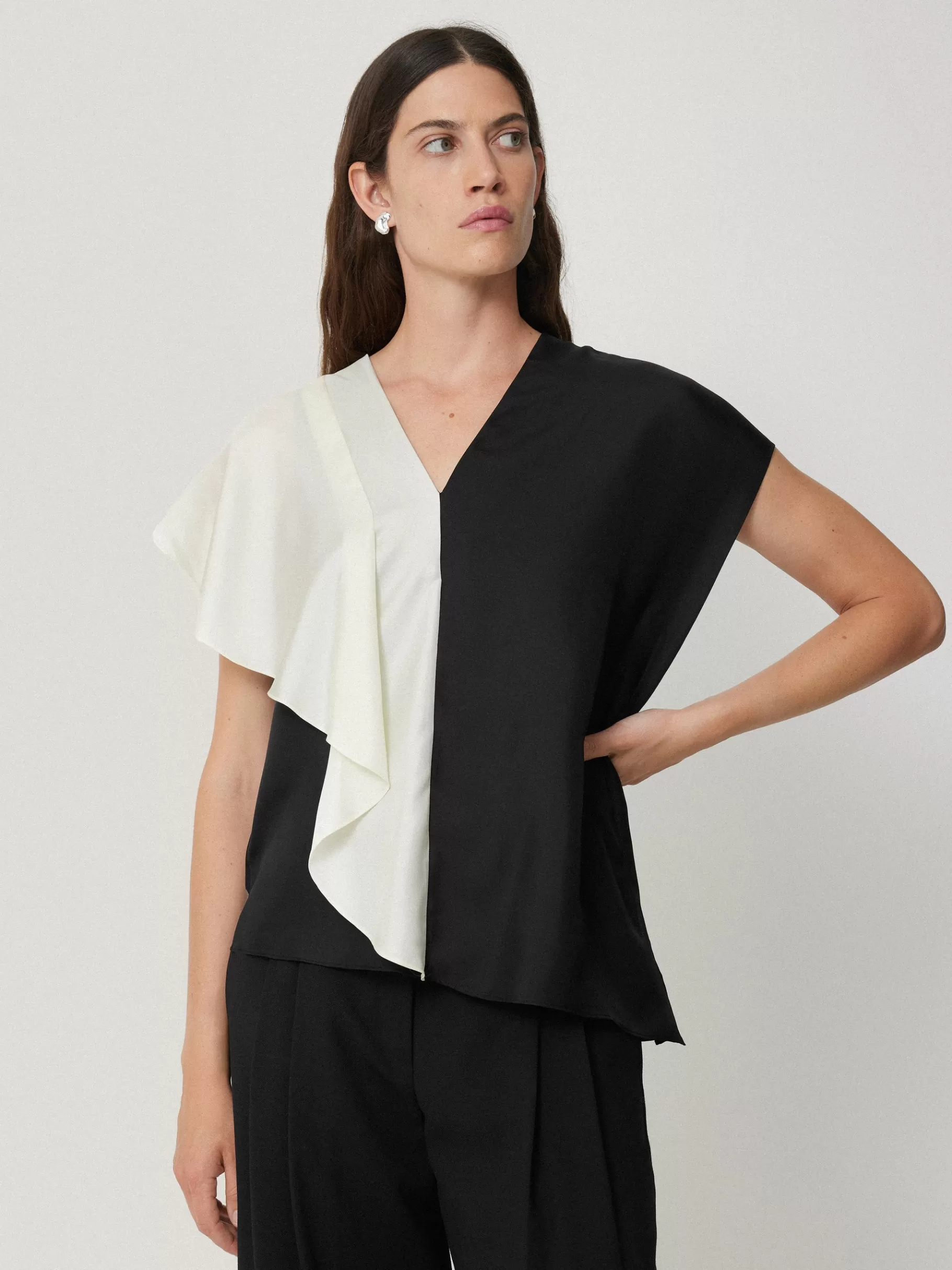 Jigsaw Shirts & Tops | Co-ords-Sculptural Silk Twill Top Monochrome