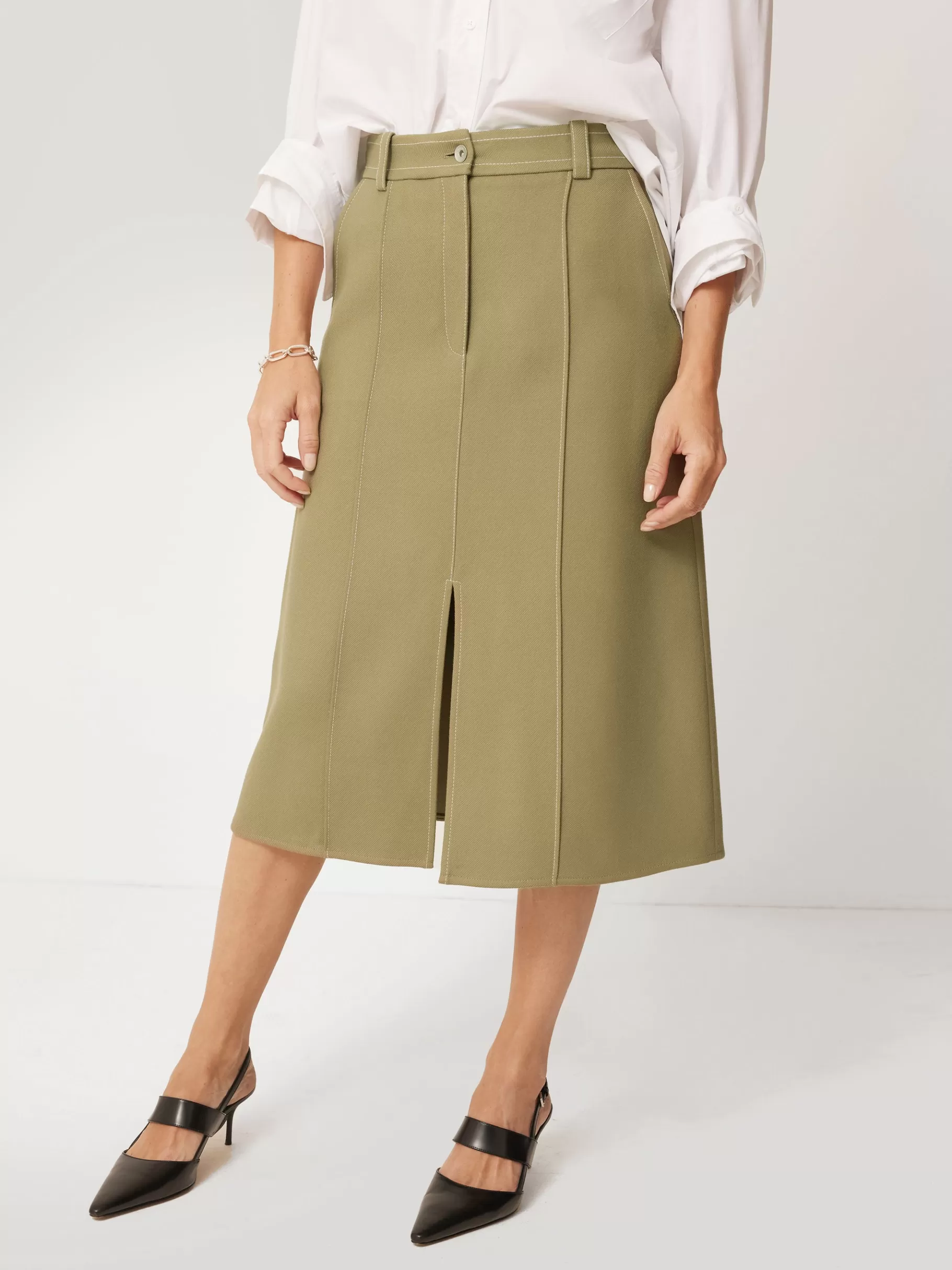 Jigsaw Skirts-Seamed Detail A Line Skirt Khaki