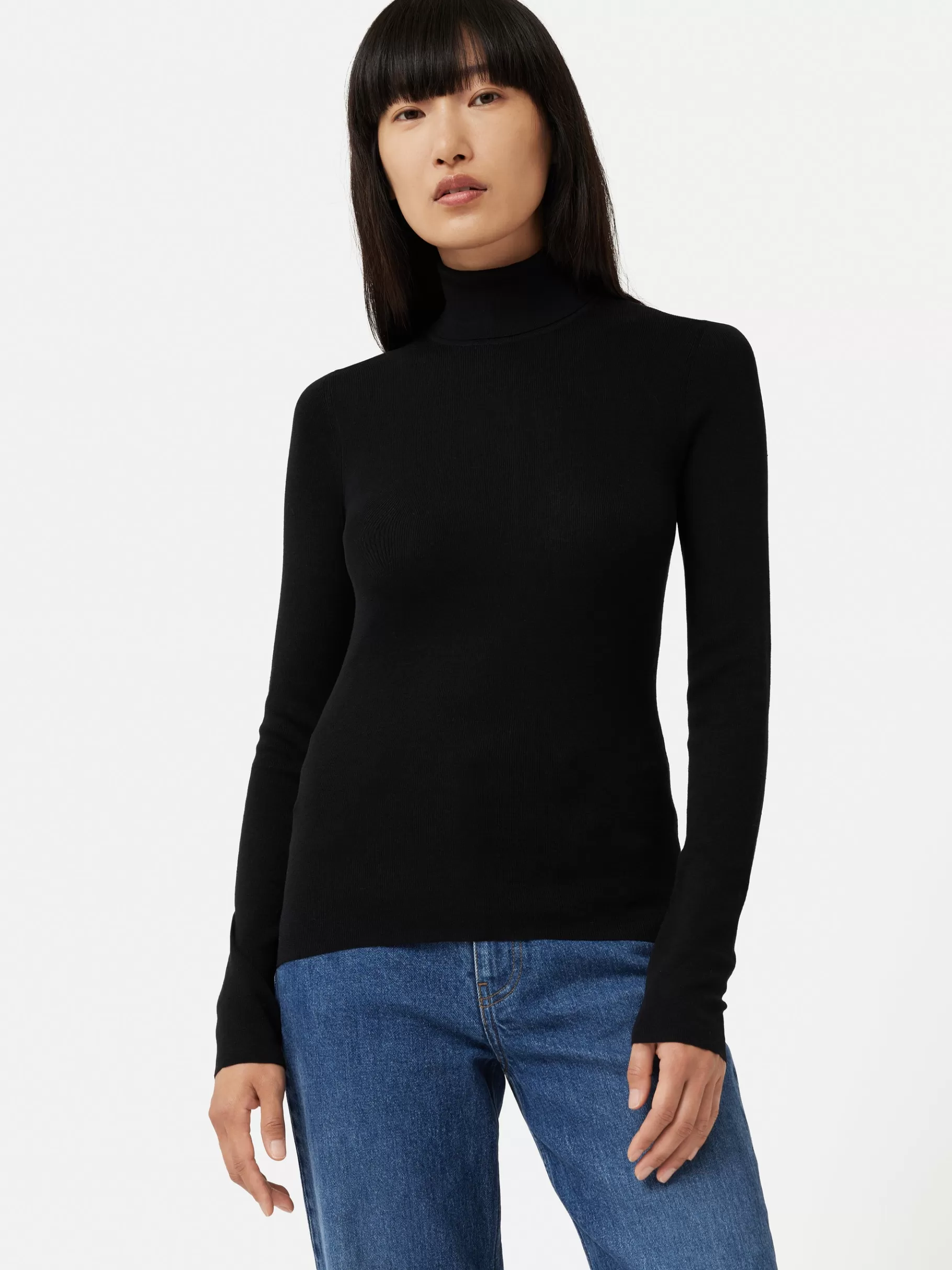 Jigsaw Knitwear & Cashmere-Silk Cotton Polo Jumper Black