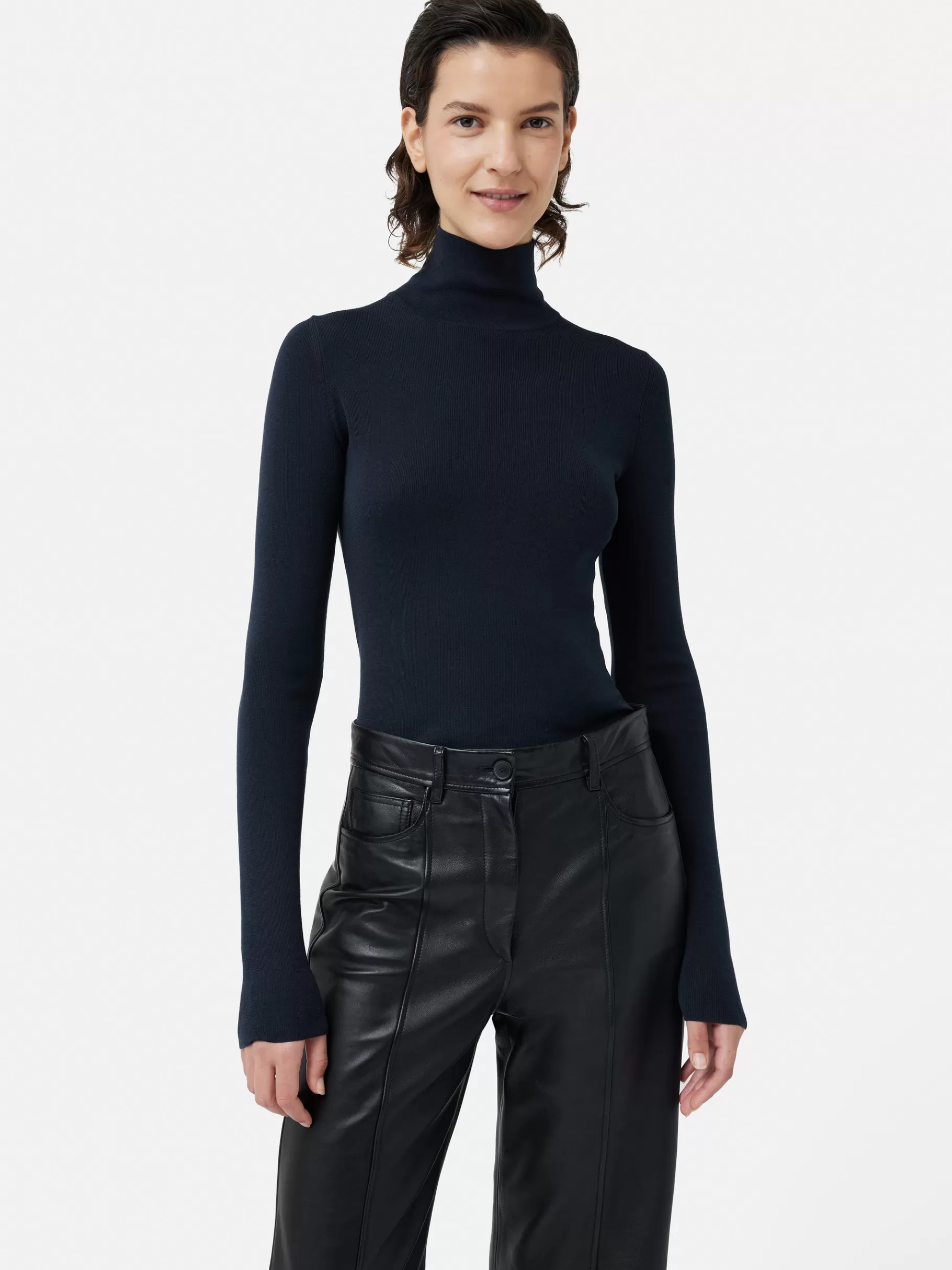 Jigsaw Knitwear & Cashmere-Silk Cotton Polo Jumper Navy