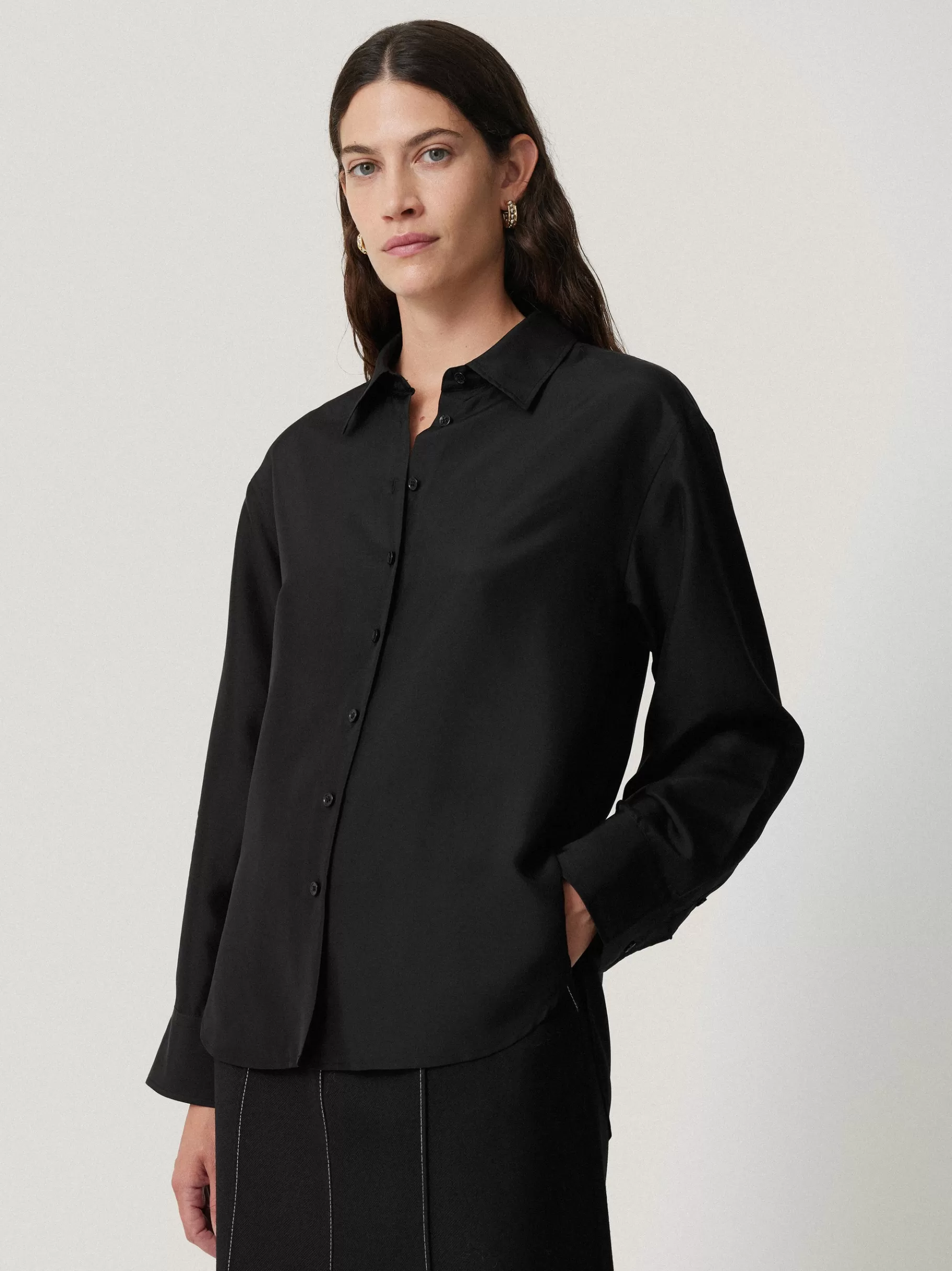 Jigsaw Shirts & Tops-Silk Habotai Relaxed Shirt Black