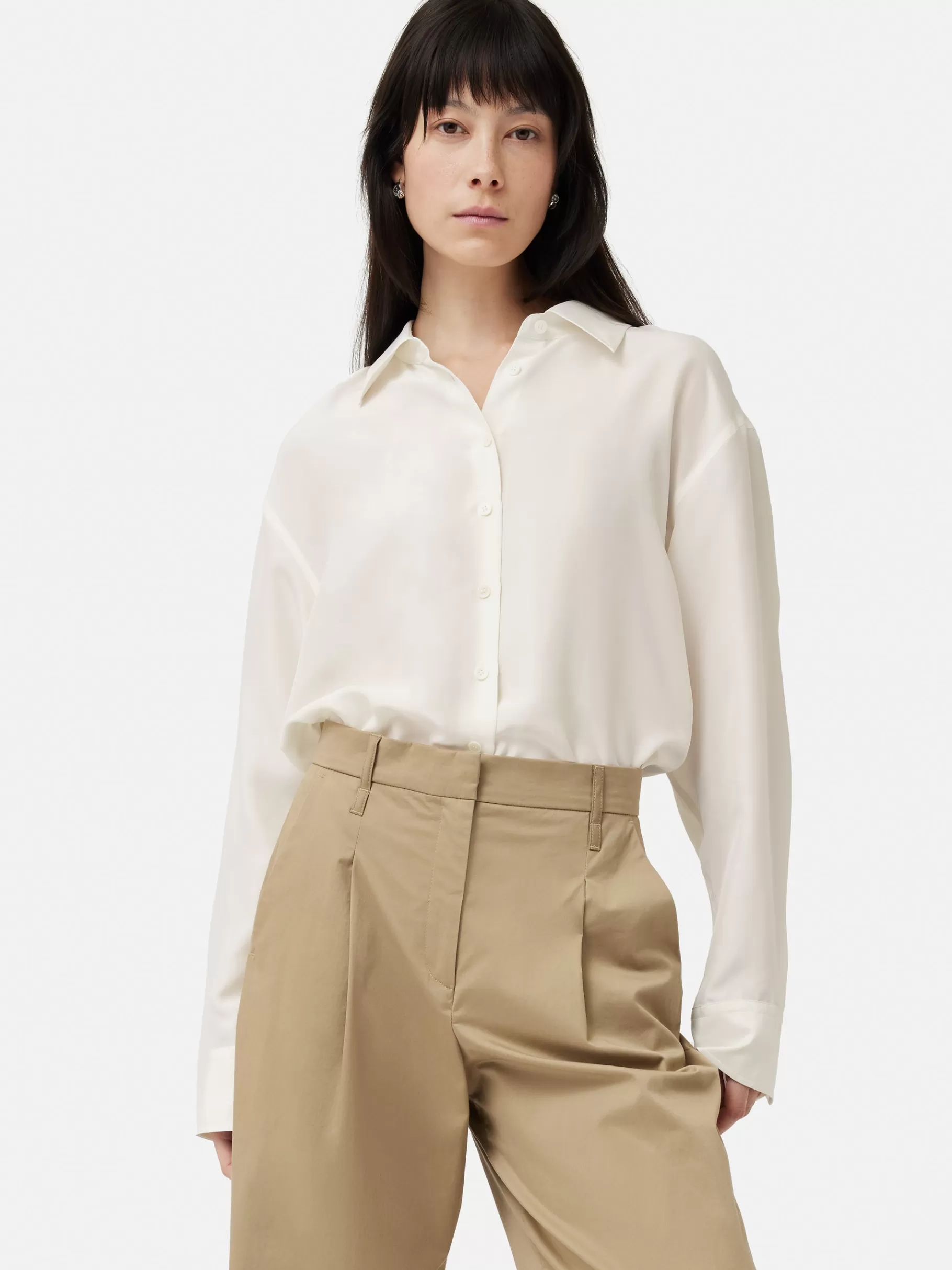 Jigsaw Shirts & Tops-Silk Habotai Relaxed Shirt Ivory