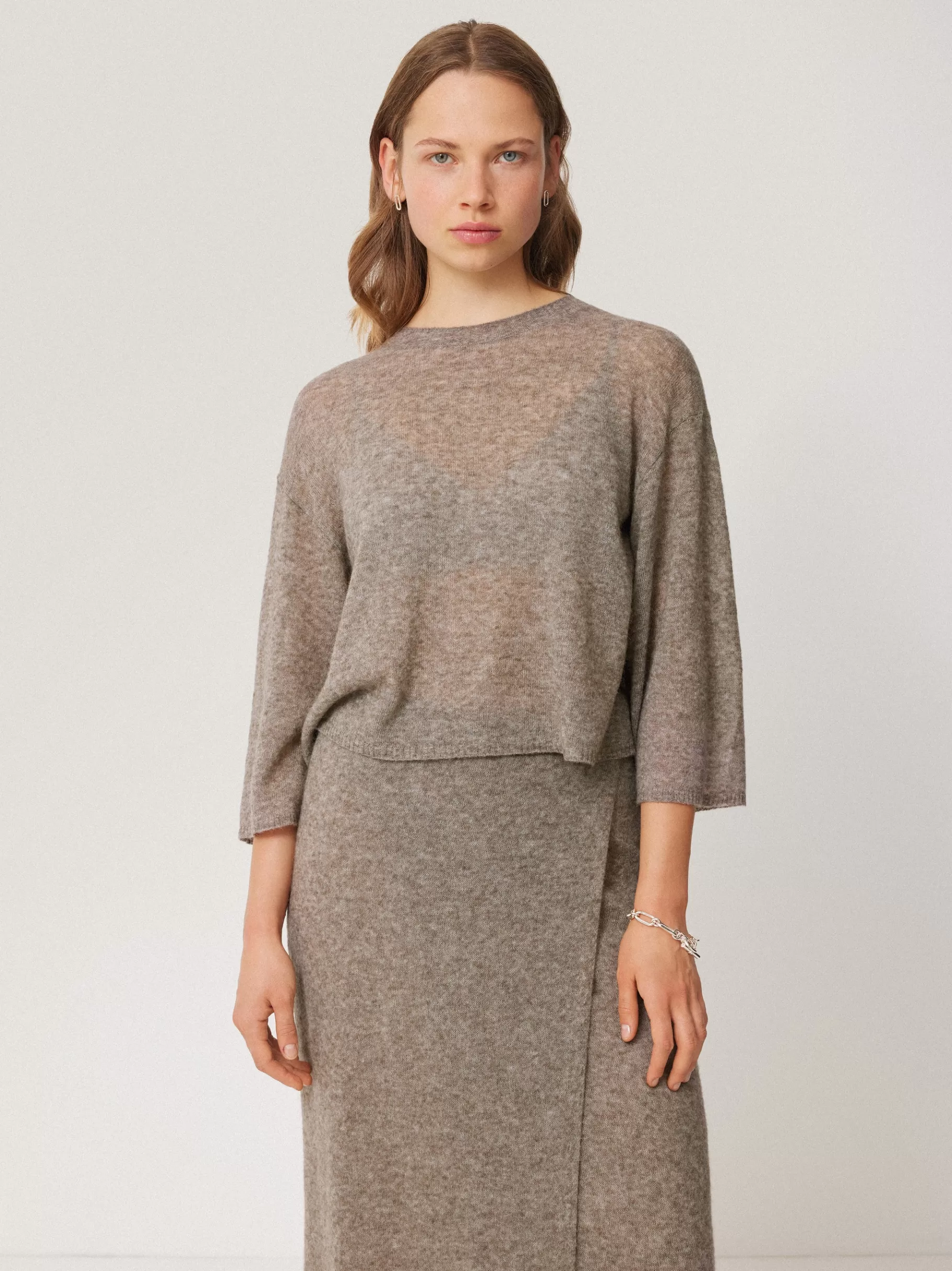 Jigsaw Knitwear & Cashmere-Soft Gauzy Knit T-shirt Taupe