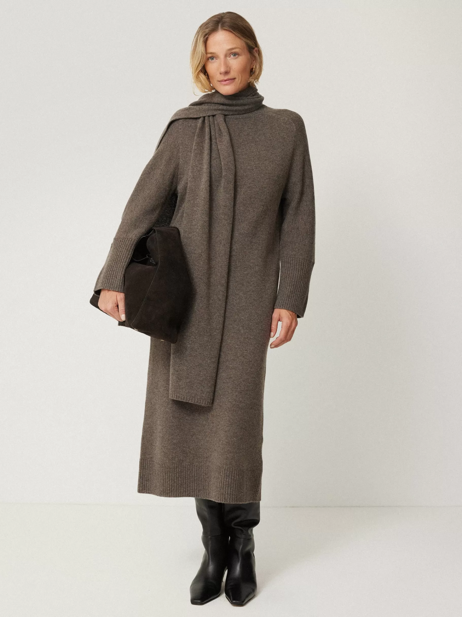 Jigsaw Dresses & Jumpsuits | Knitwear & Cashmere-Soft Wool Scarf Jumper Dress Taupe