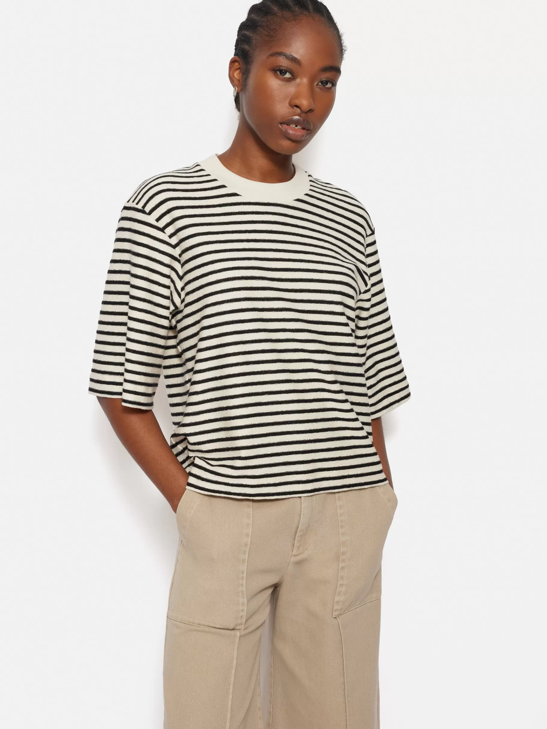 Jigsaw Shirts & Tops-Stripe Textured T-shirt Navy