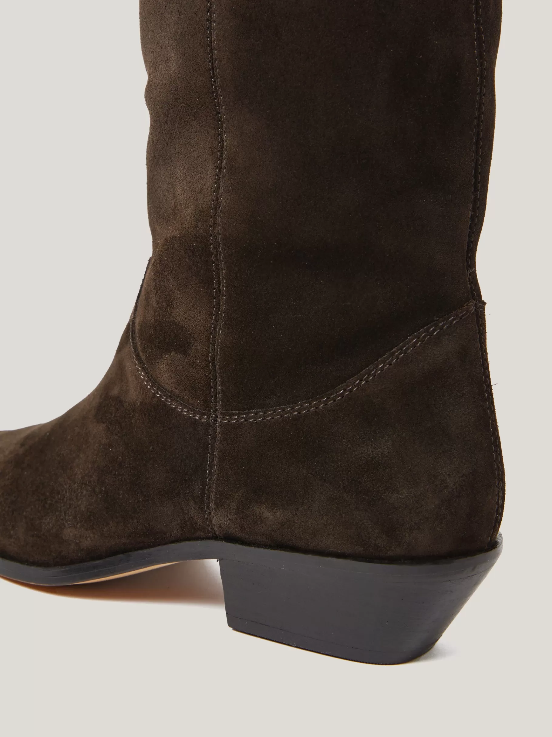Jigsaw Boots-Suede Knee High Western Boot Chocolate